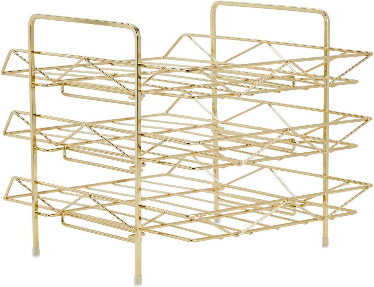 3-Tier Metal File Holder for Home or Office Desk, Stackable Paper Tray, Gold, 13 x 11 In