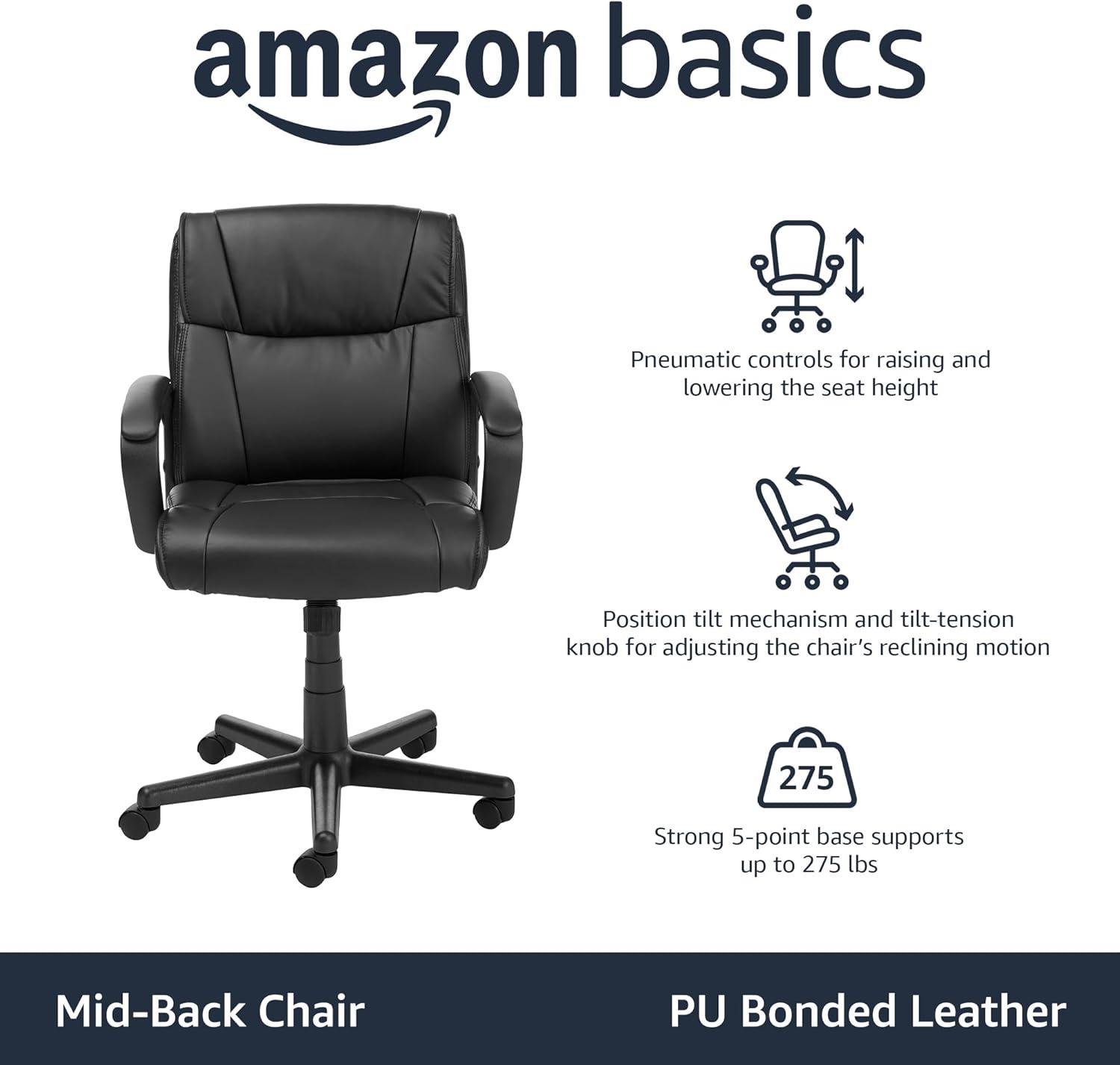 Black Faux Leather Mid-Back Swivel Office Chair