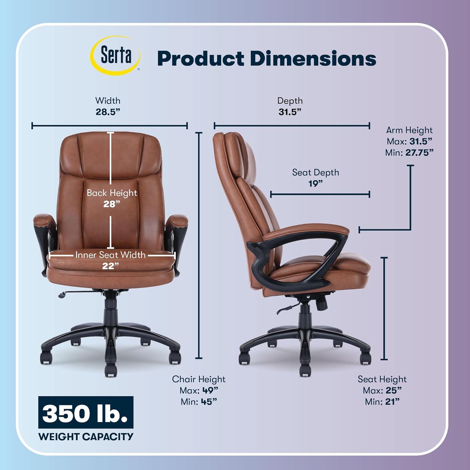 Serta Fairbanks Big and Tall High Back Executive Office and Gaming Chair with Layered Body Pillows
