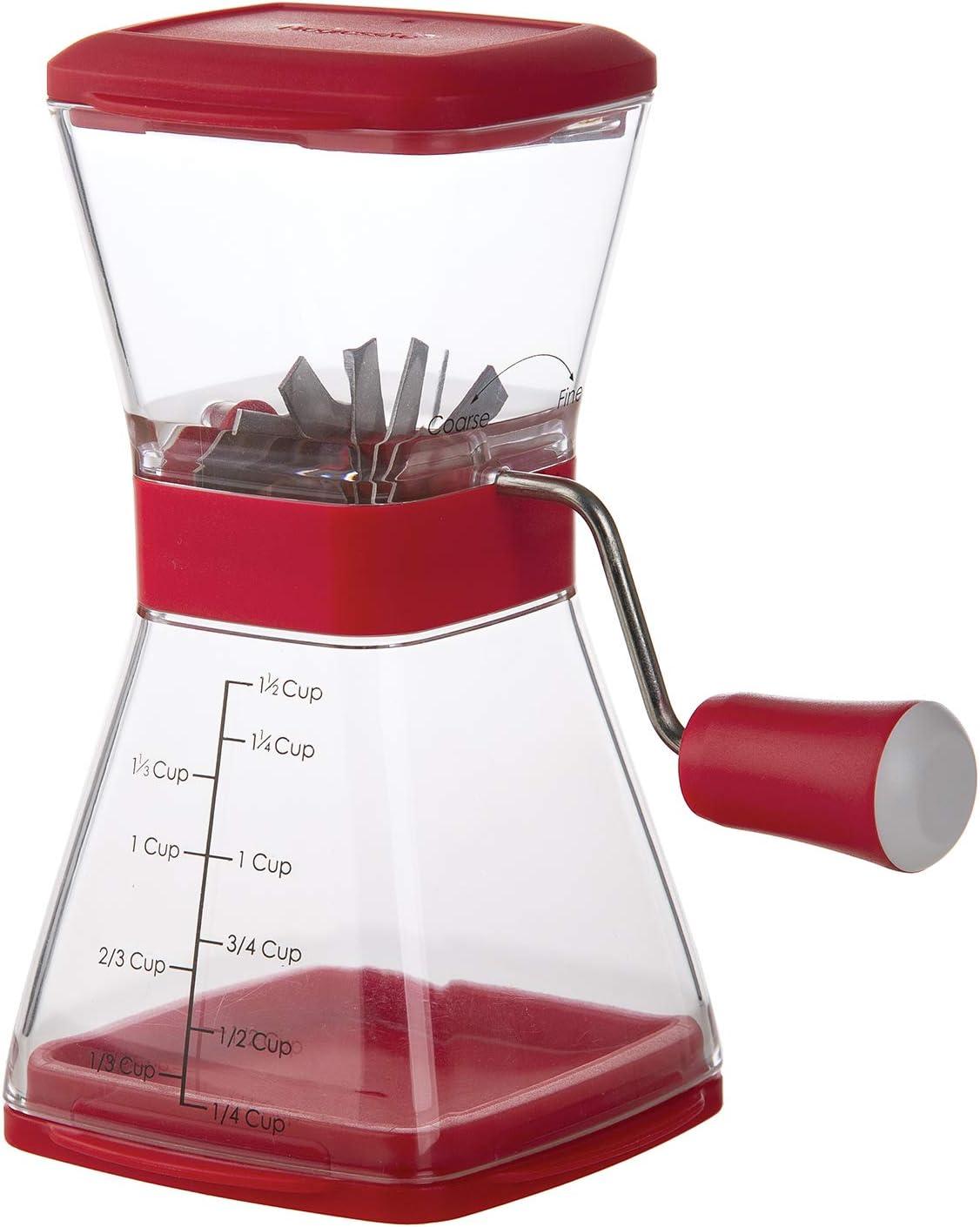 Red Manual Nut Chopper with Clear Base