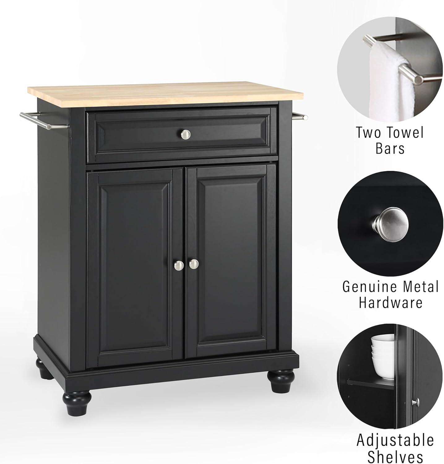 Crosley Brands Cambridge Wood Top Portable Kitchen Island/Cart Black/Natural