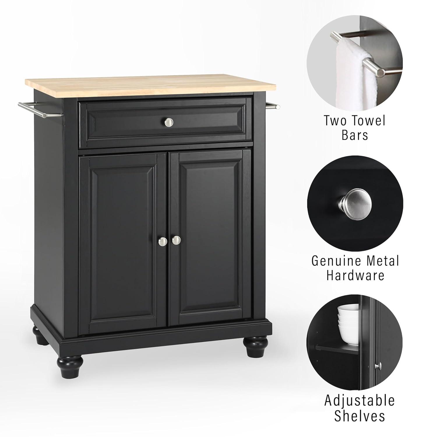 Crosley Brands Cambridge Wood Top Portable Kitchen Island/Cart Black/Natural