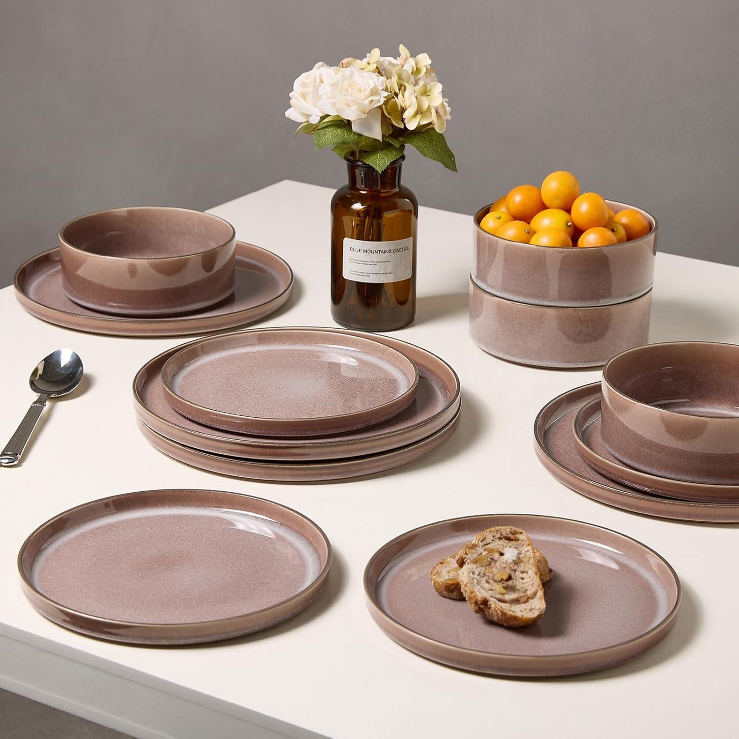 Vintage Brown Ceramic Dinnerware Set, Service for 4