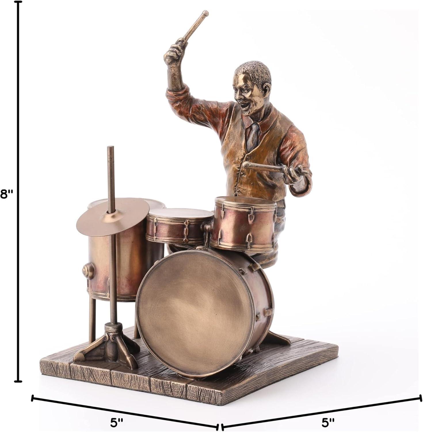 Veronese Design 8.1 Inch African American Male Jazz Band Drummer Bronze Finish Statue