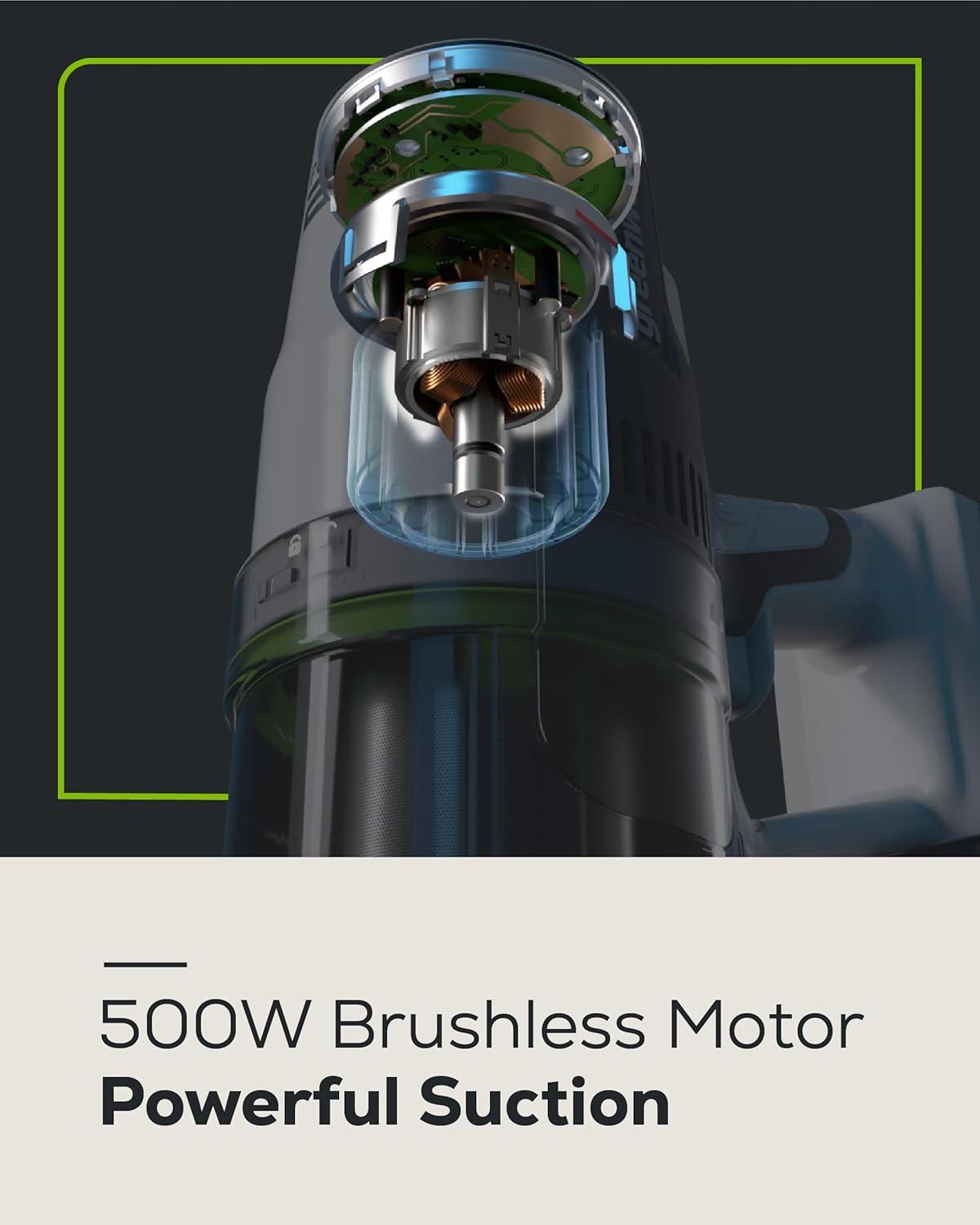 Greenworks 24V Brushless Cordless Stick Vacuum, Lightweight, Handheld, Pet, Anti-Allergen HEPA Filtration, Hard Floor, Carpet, Car, 4Ah Battery, and 30-Minute Charge Time (White)