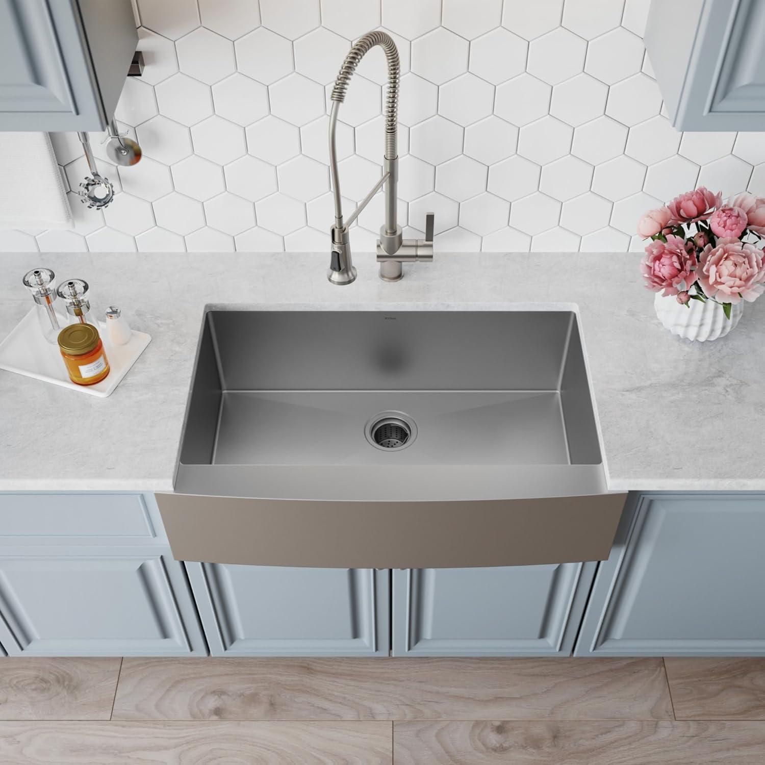 KRAUS Standart Pro Apron Front Farmhouse 16 Gauge Single Bowl Stainless Steel Kitchen Sink