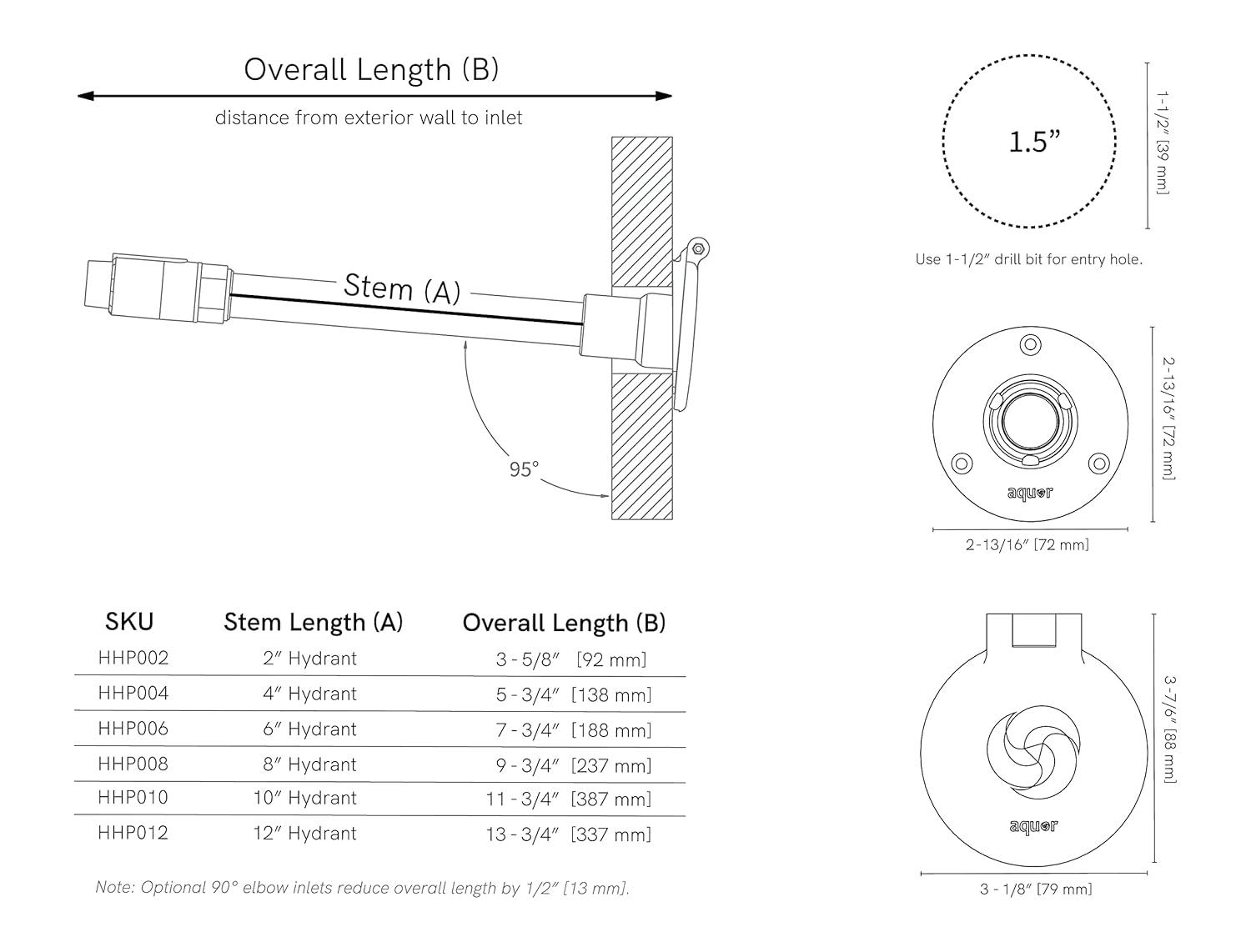 1/2 in. NPT inlet and 3/4 in. Hose Connector x 6 in. L House Hydrant V1+ Modern Outdoor Wall Faucet