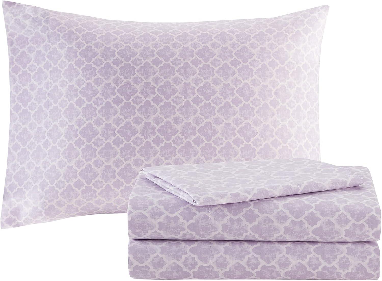 Lafael Purple/White Microfiber Reversible Traditional Comforter Set with Cotton Bed Sheets