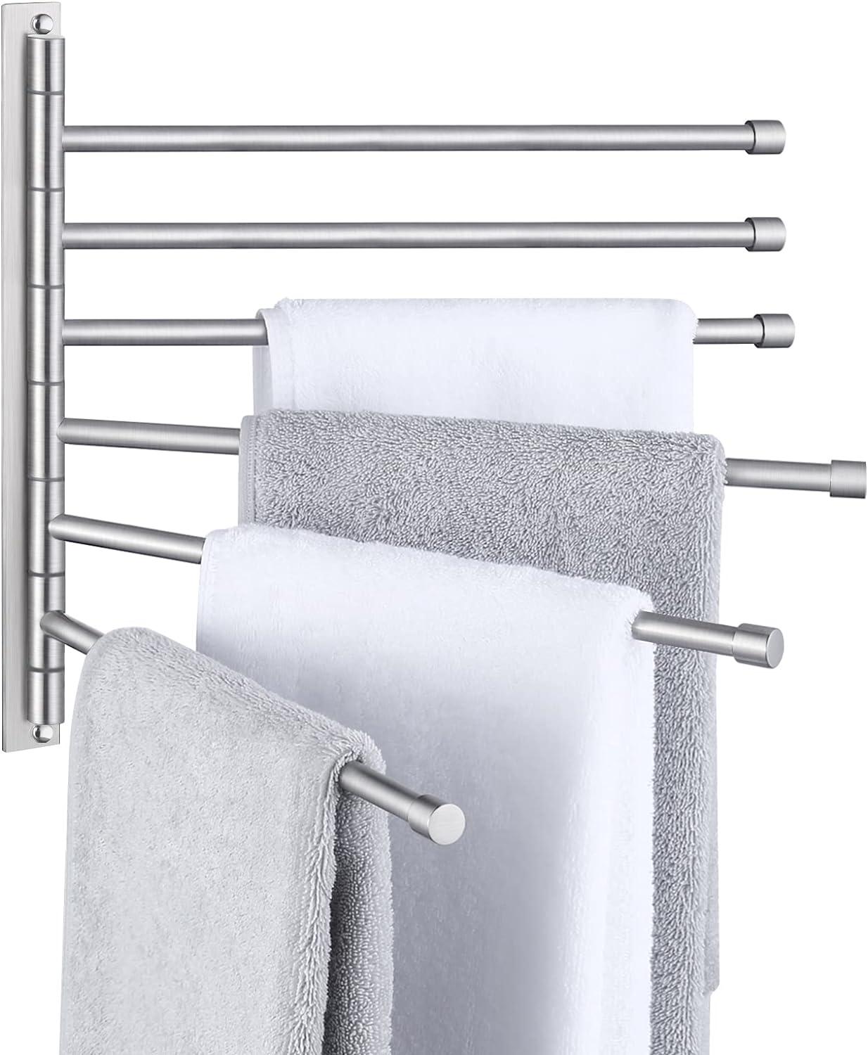 Brushed Stainless Steel 6-Bar Swing Arm Towel Rack