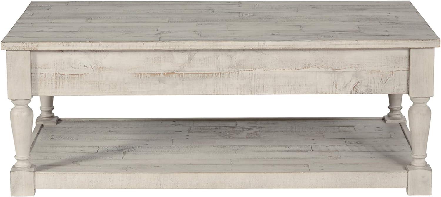 Shawnalore Rectangular Cocktail Table White Wash - Signature Design by Ashley: Solid Pine, Farmhouse Style, Storage Shelf