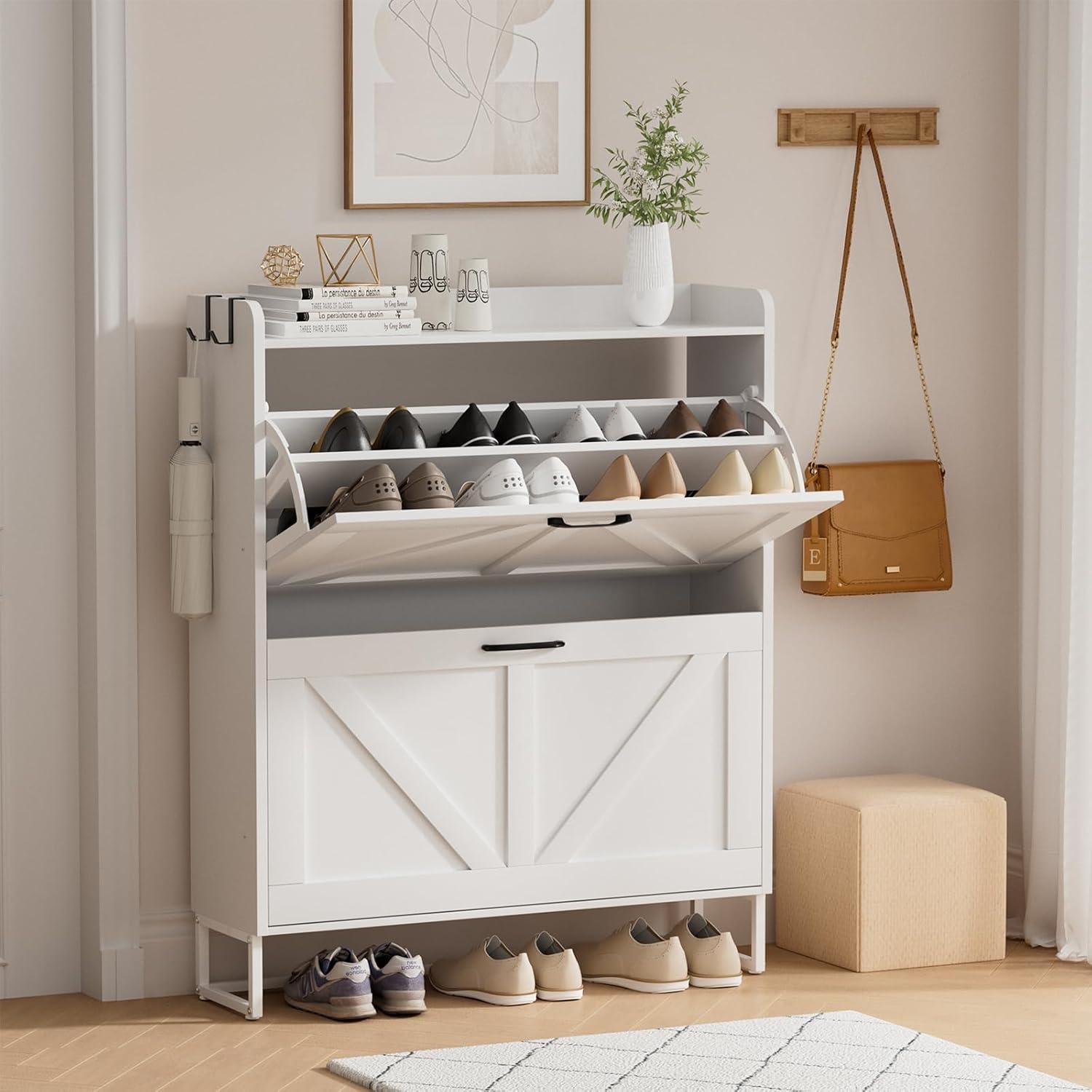 Gracie Oaks Shoe Cabinet With 2 Flip Drawers, Narrow Shoe Cabinet Hidden Shoe Rack Freestanding Shoe Cabinet Organizer For Entryway, Hallway