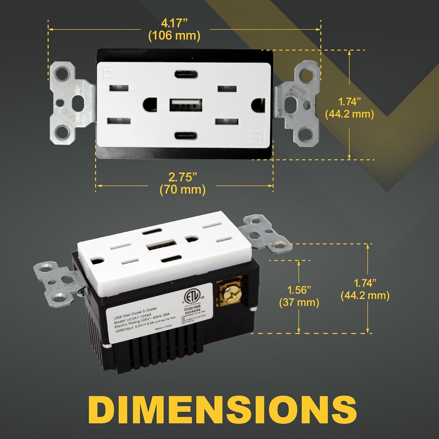 White 15 Amp Tamper Resistant Duplex Outlet with 3 USB Ports