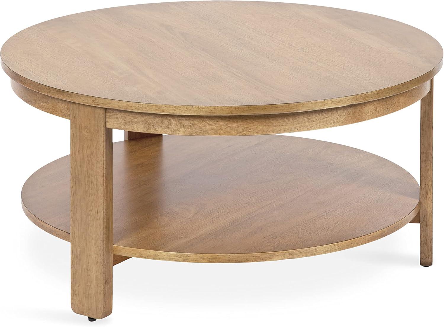 Natural Brown Round Wood and Metal Coffee Table with Storage