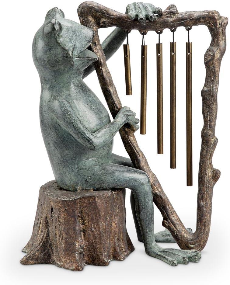 SPI Home San Pacific 34538 Frog & Harp Tube Windchime Garden Sculpture