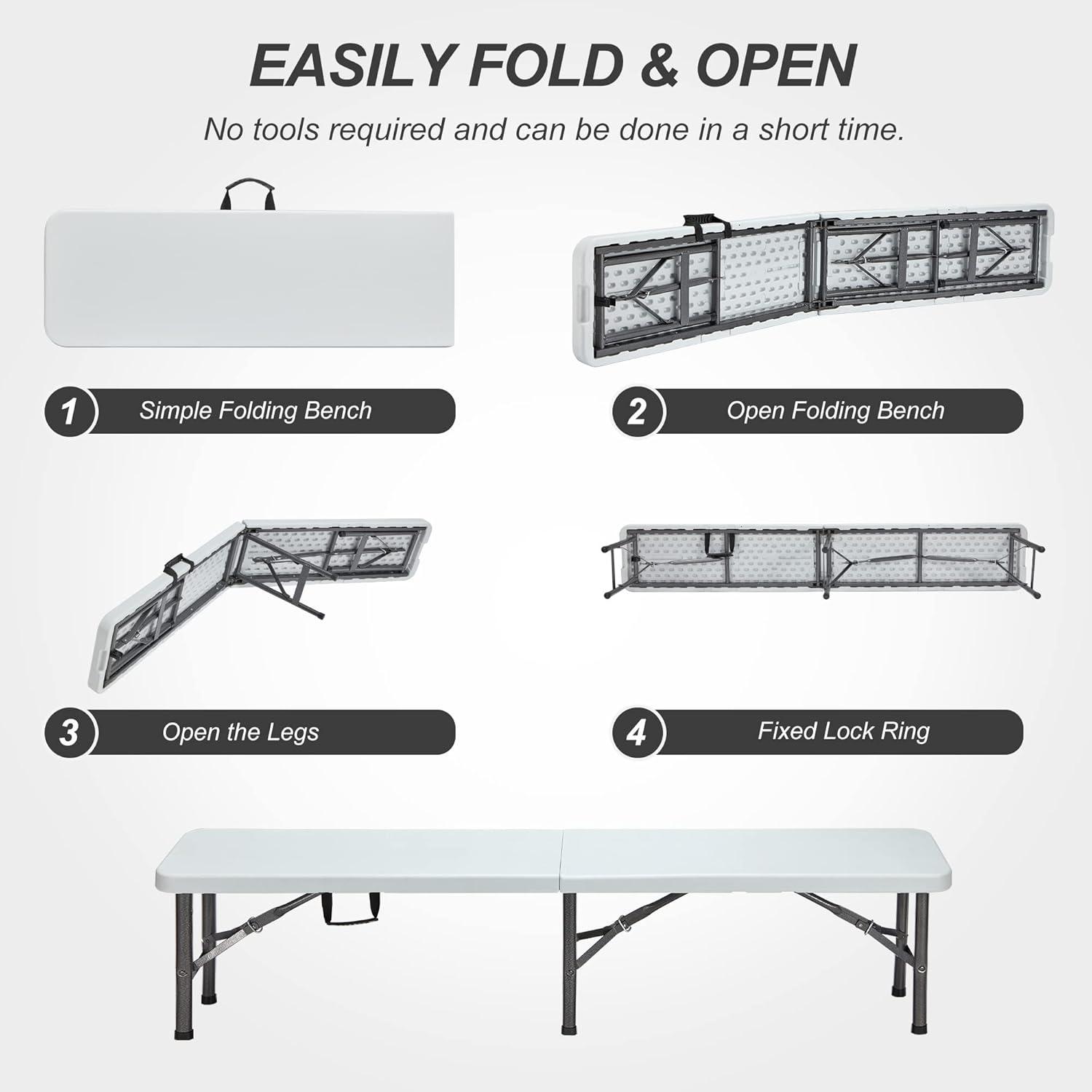 6-Foot White Folding Steel Frame Beach Chair Bench