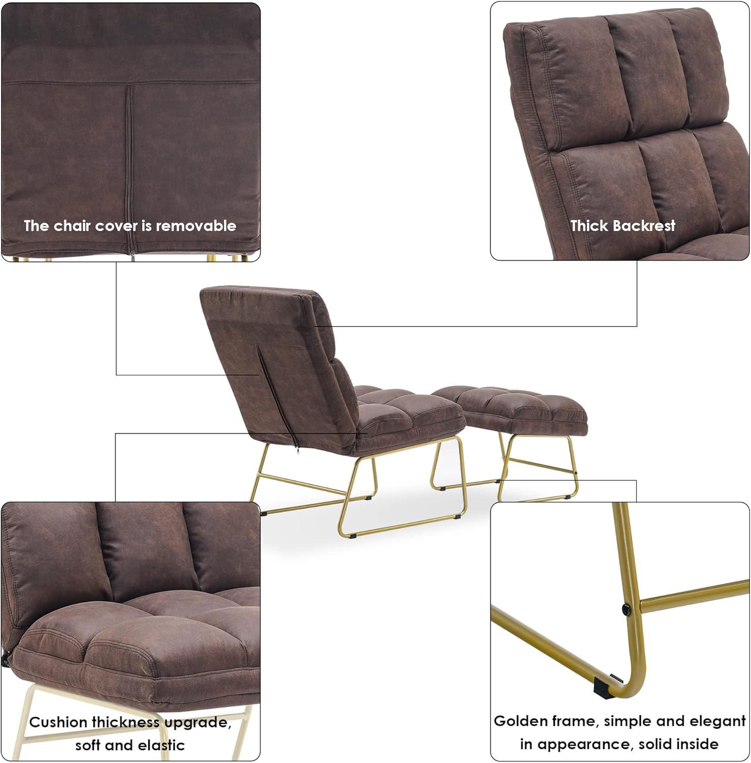 Mcombo Accent Chair with Ottoman, Club Chair with Golden Metal Legs, for Living Room 4013 (Brown)