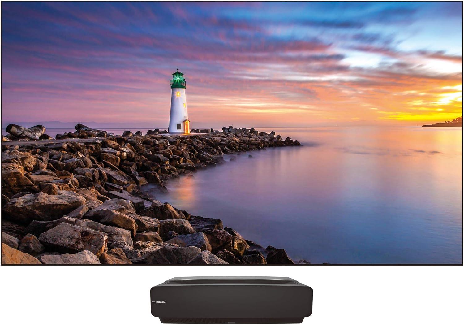 Hisense Laser TV 120L5F - DLP projector - laser/phosphor - 2700 lumens - 3840 x 2160 - 16:9 - 4K - ultra short-throw lens - IEEE 802.11a/b/g/n/ac wireless / Bluetooth / LAN - gray, black - with 120" projection screen