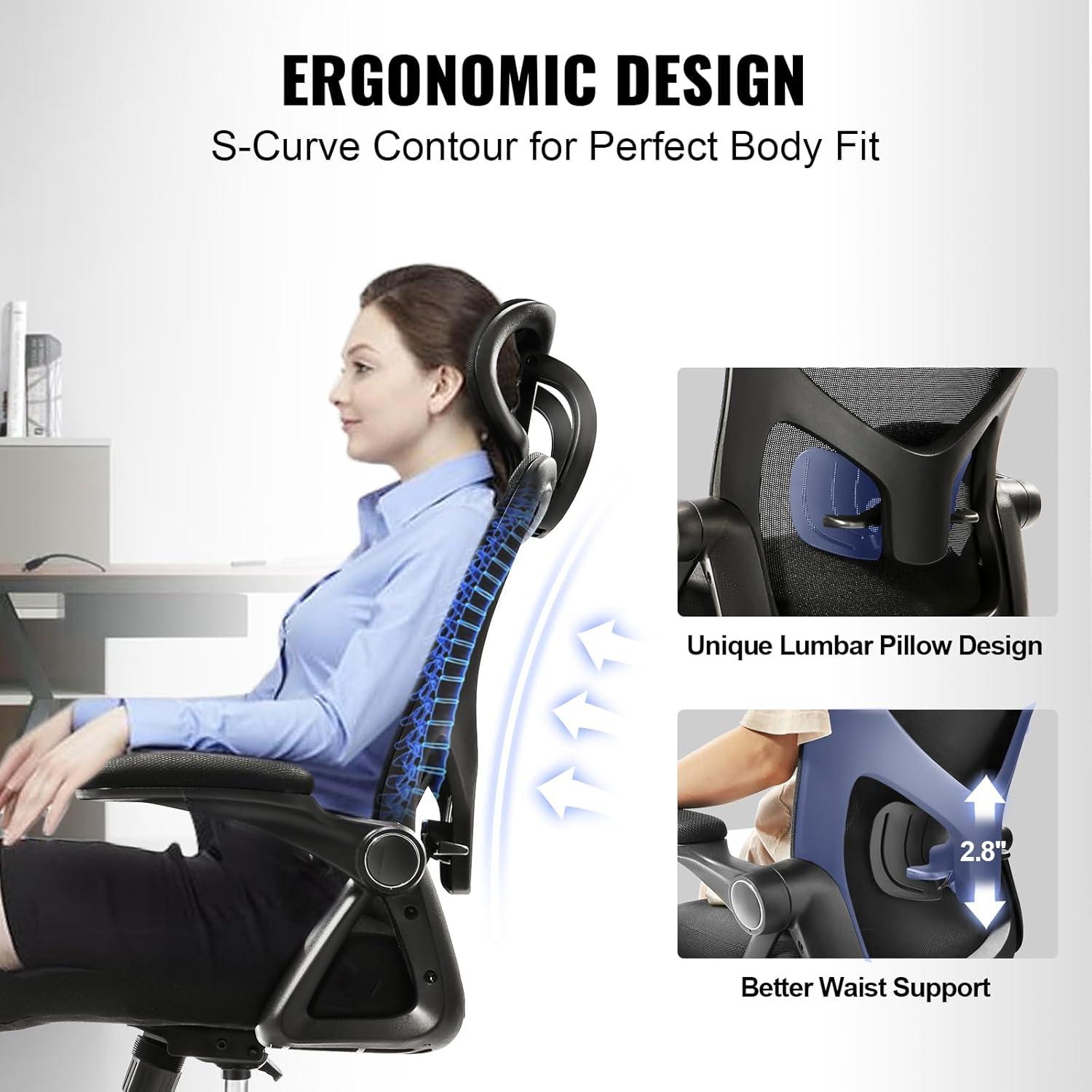 Black Ergonomic High Back Mesh Office Chair with Adjustable Lumbar Support