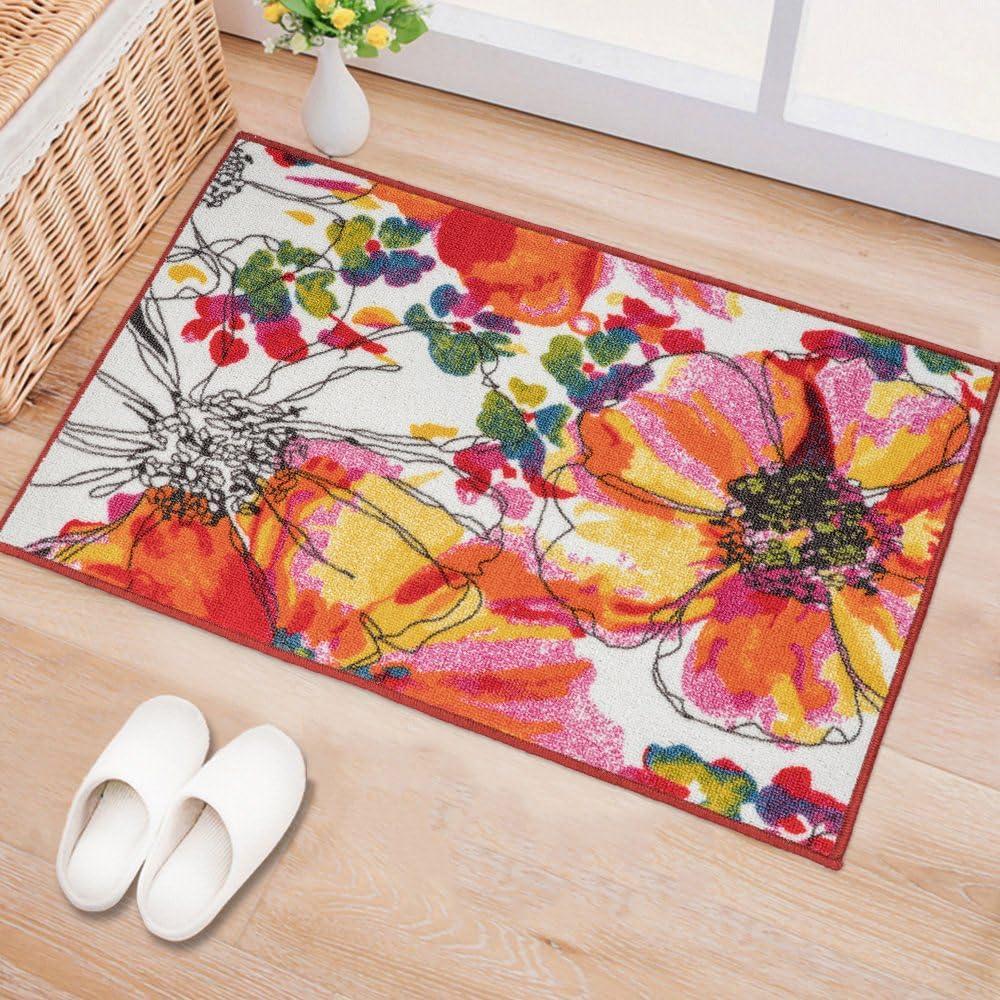 World Rug Gallery Modern Bright Flowers Non-Slip Area Rug