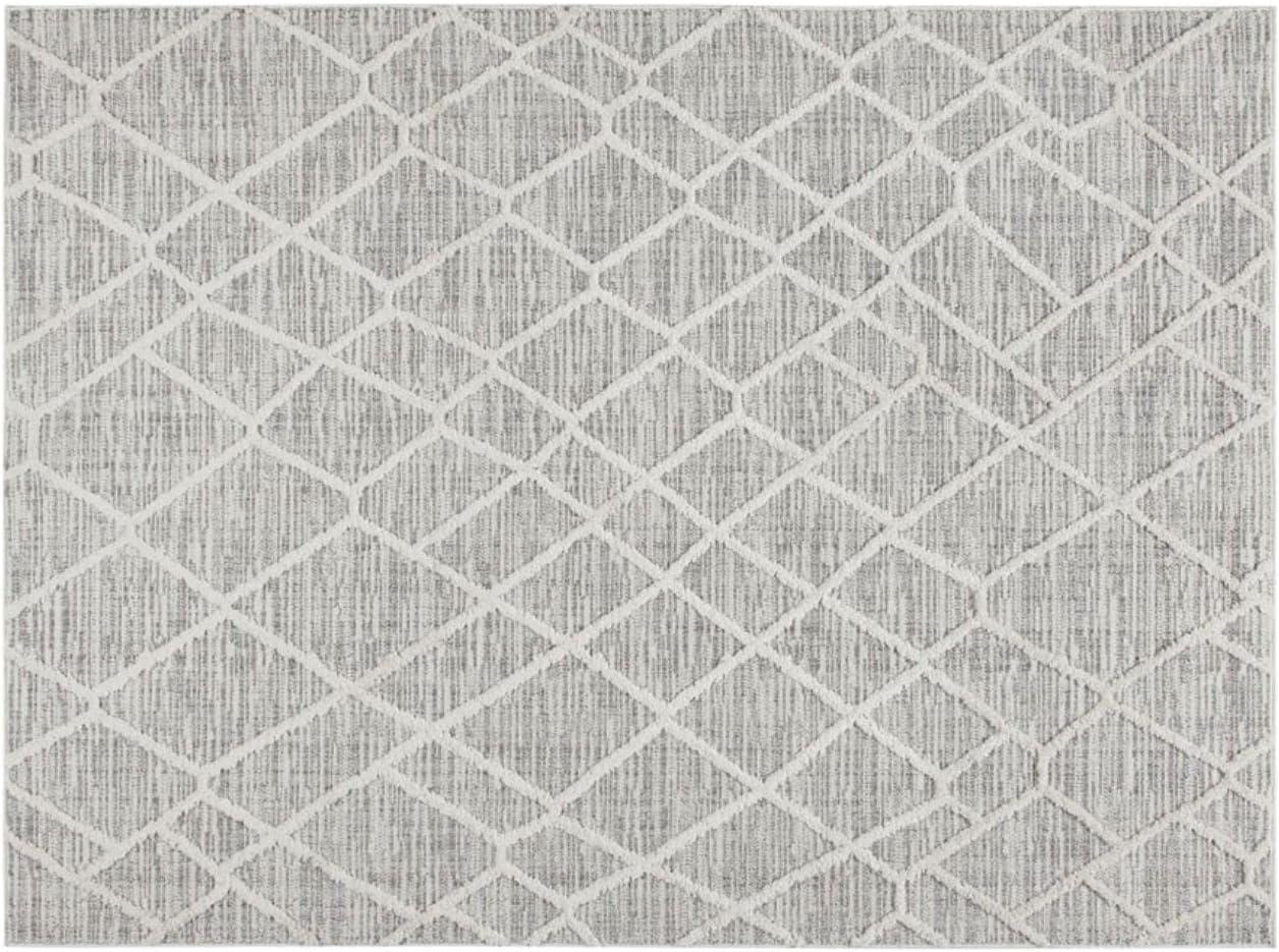 Gray and Cream Geometric 5' x 7' Synthetic Area Rug