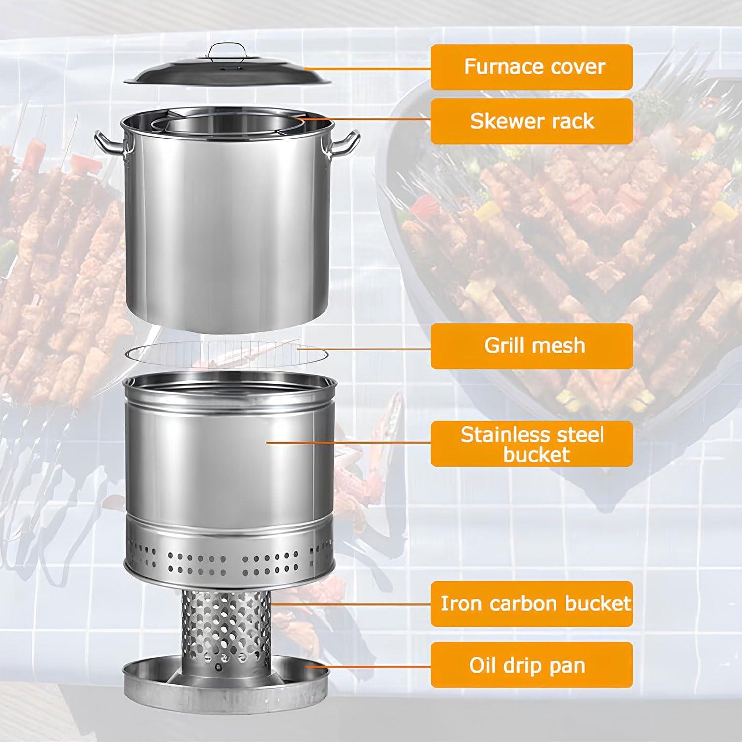 Large Stainless Steel Portable Charcoal BBQ Grill