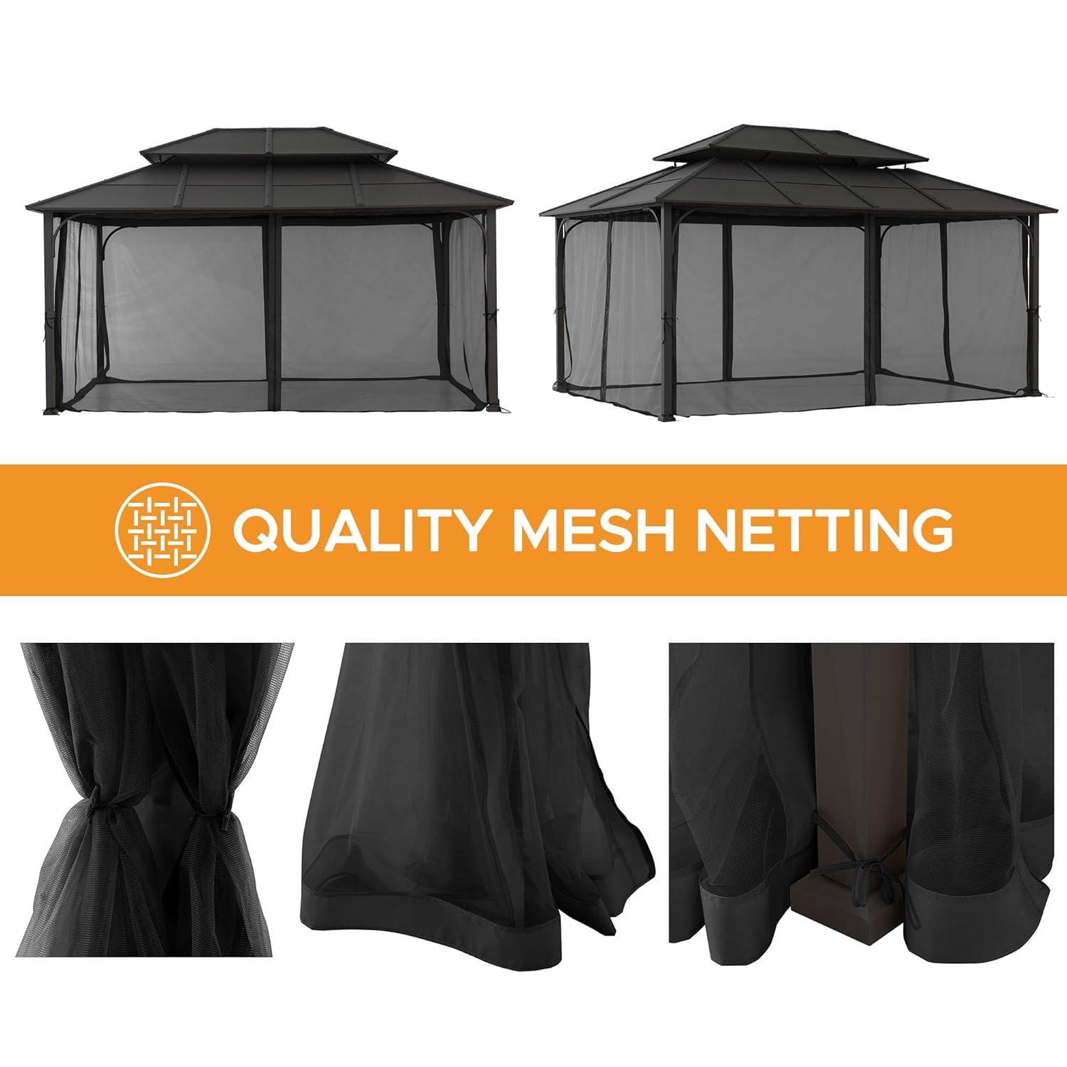 Sunjoy Sunjoy Hardtop Gazebo 12 x 16 ft. Outdoor Gazebo, Heavy Duty Steel Frame Gazebo, Double Tiered Metal Gazebo with Ceiling Hook and Removable Netting Sidewalls