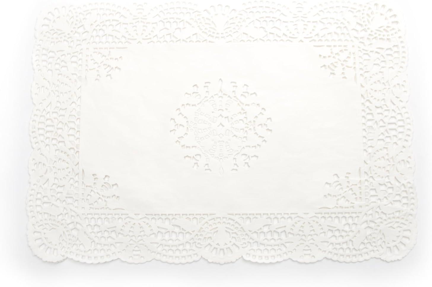 White Rectangular Lace Paper Doilies, 14.5" x 10", 12-Pack