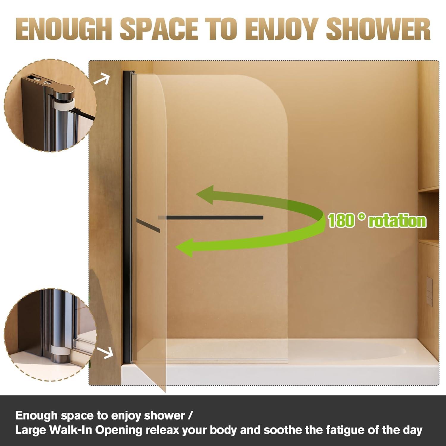 31"W x 55"H Frameless Folding Pivot Shower Tub Door Reversible Installation