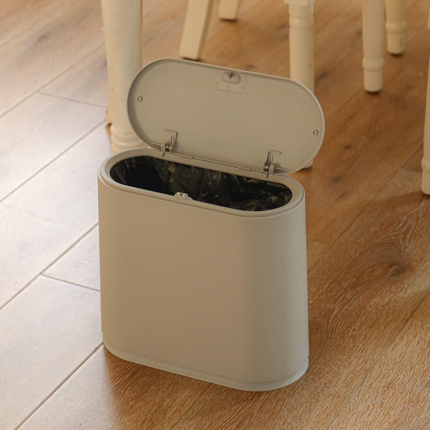 Gray Plastic Rectangular Bathroom Trash Can with Swing Lid