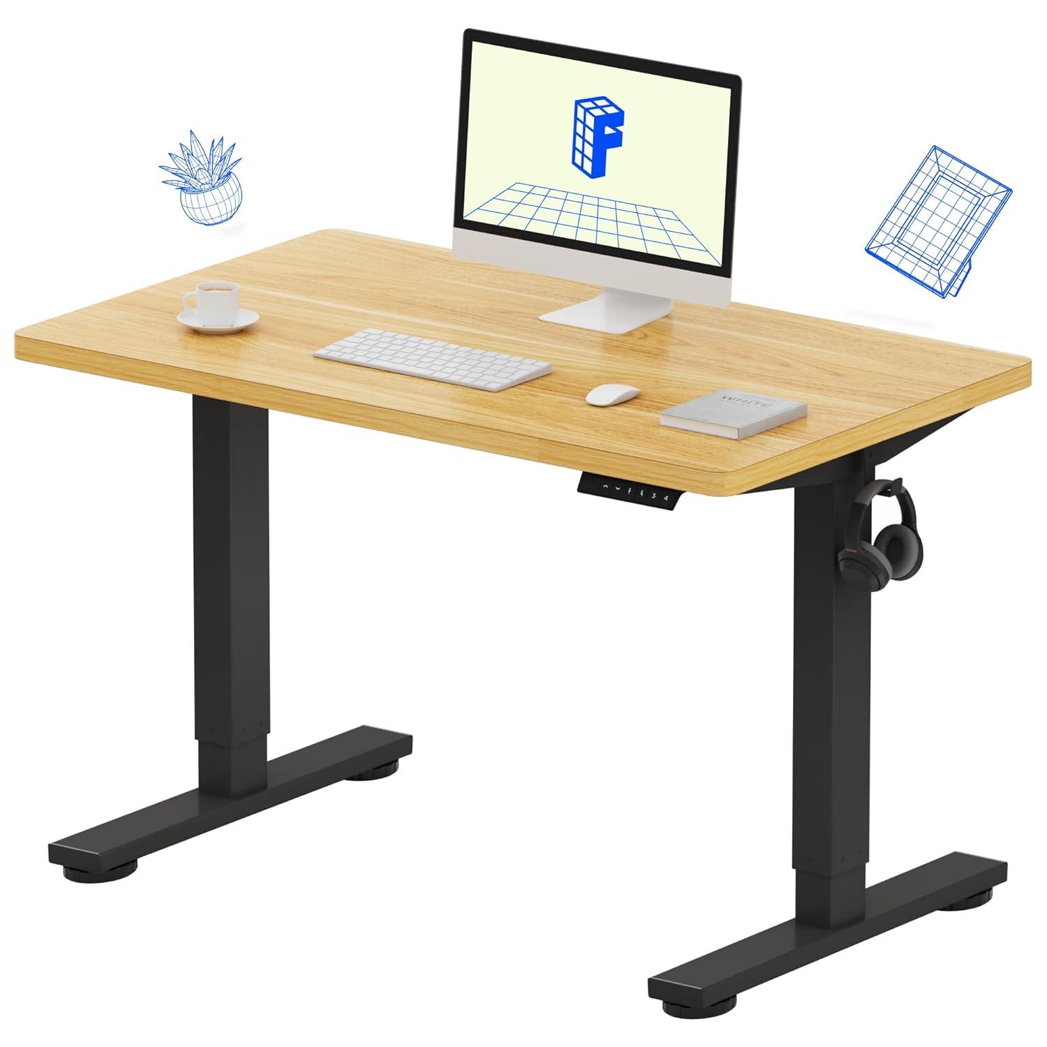 FLEXISPOT EN1 Whole-Piece Standing Desk 40" x 24" Electric Small Desk Height Adjustable Desk Sit Stand Desk Home Office Table (Black Frame + Maple Top, 2 Packages)