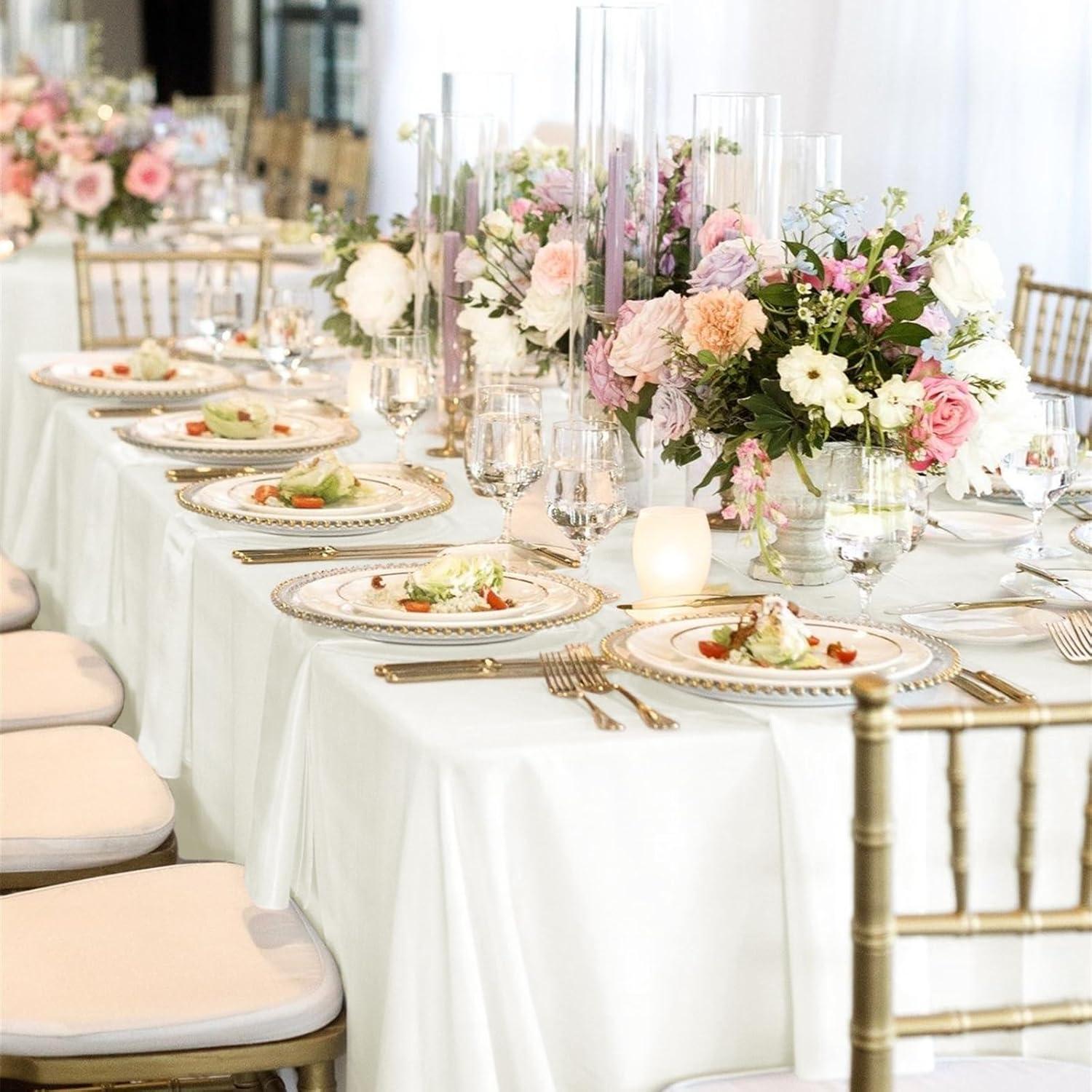 10 Pack Beige Tablecloth 60x102 inch Polyester Fabric Tablecloths for 6 Foot Rectangle Tables Wrinkle Resistant Linen Tablecloth Washable Table Covers for Party Wedding Events and Camping