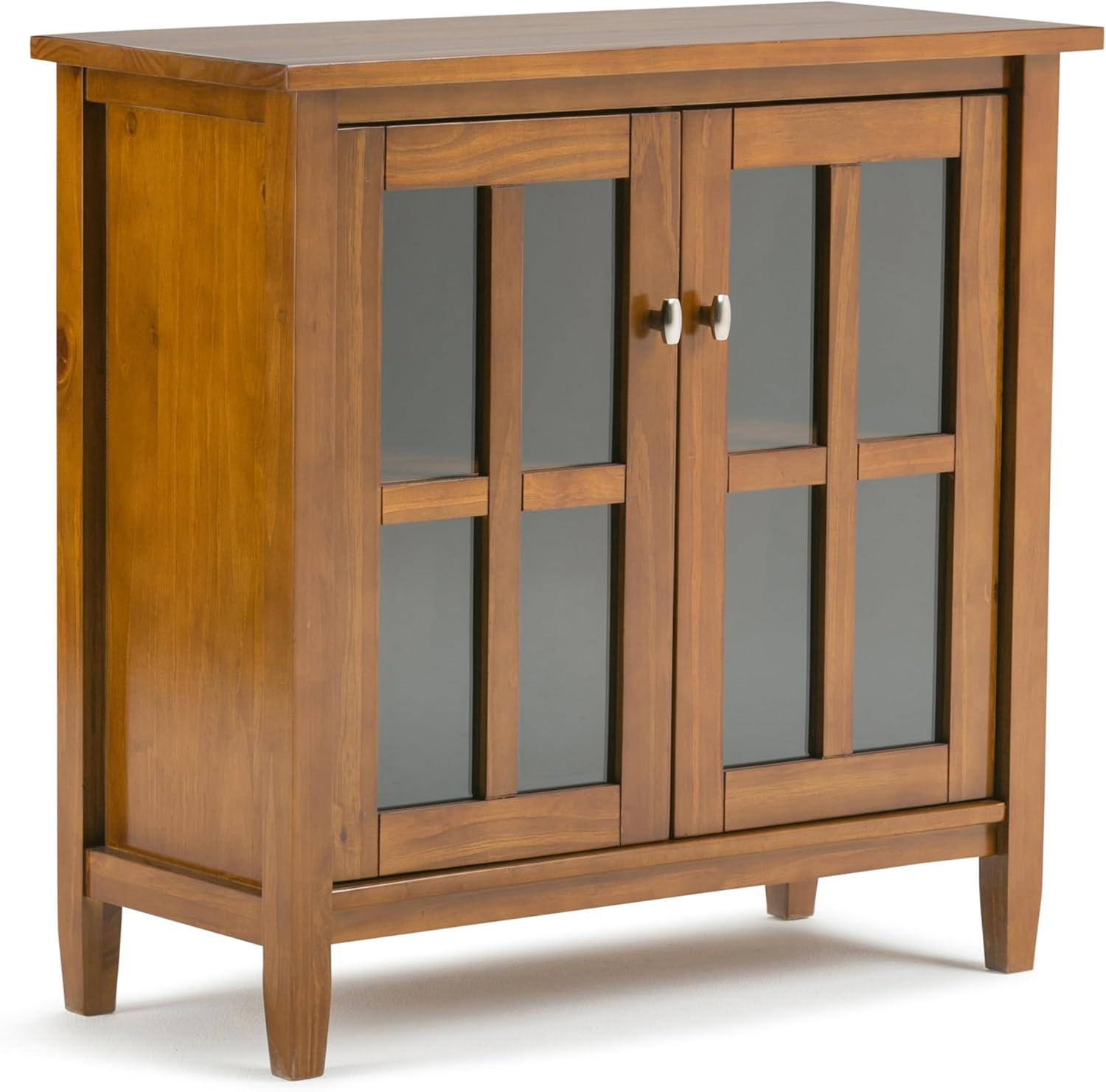 Simpli Home Warm Shaker Wood 32" Transitional Low Cabinet in Light Golden Brown