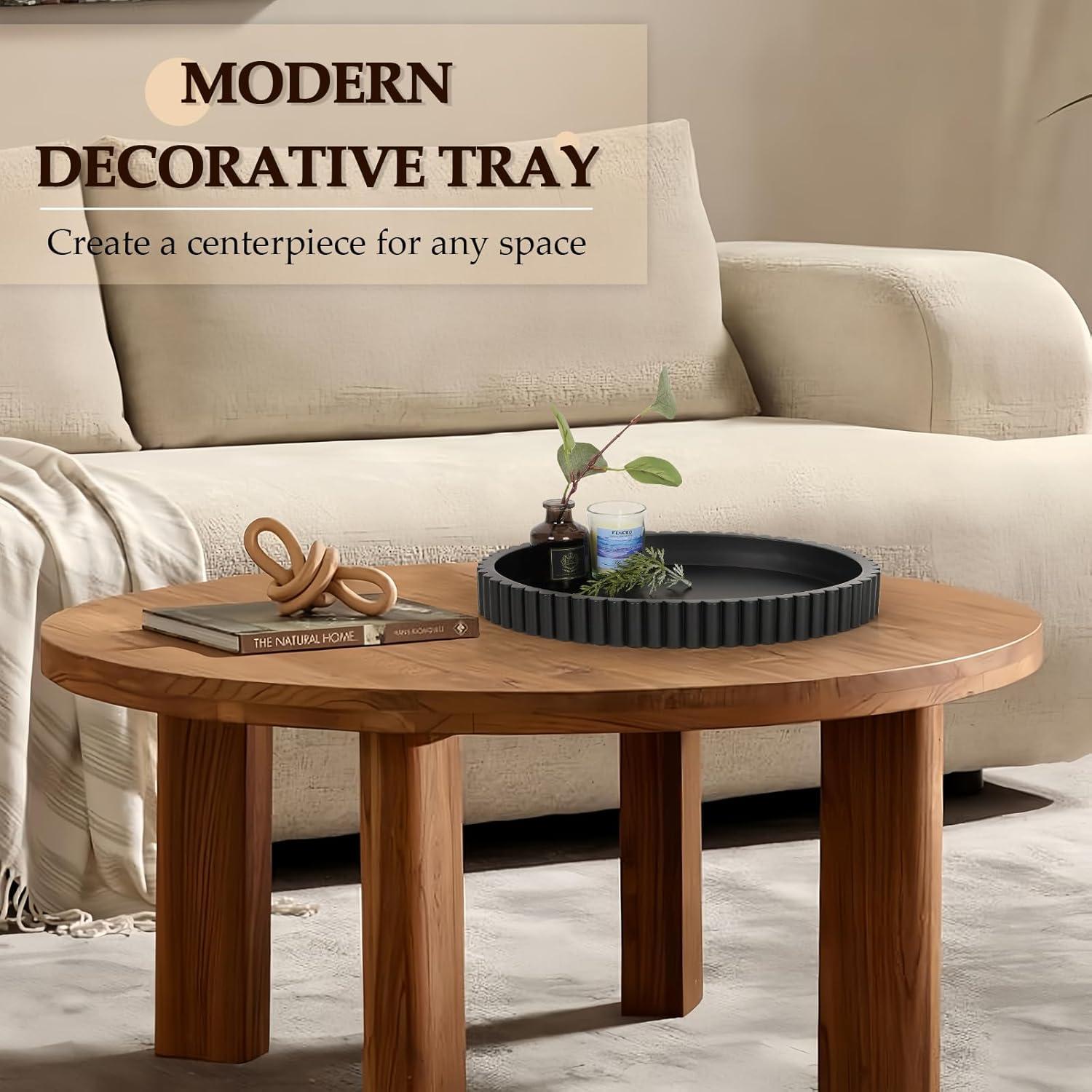 Oval Tray for Coffee Table Decor, 13" Concrete Tray, Table Centerpieces Decorative Trays for Home Decor, Modern Decorative Trays for Coffee Tables, Centerpiece Trays, Black