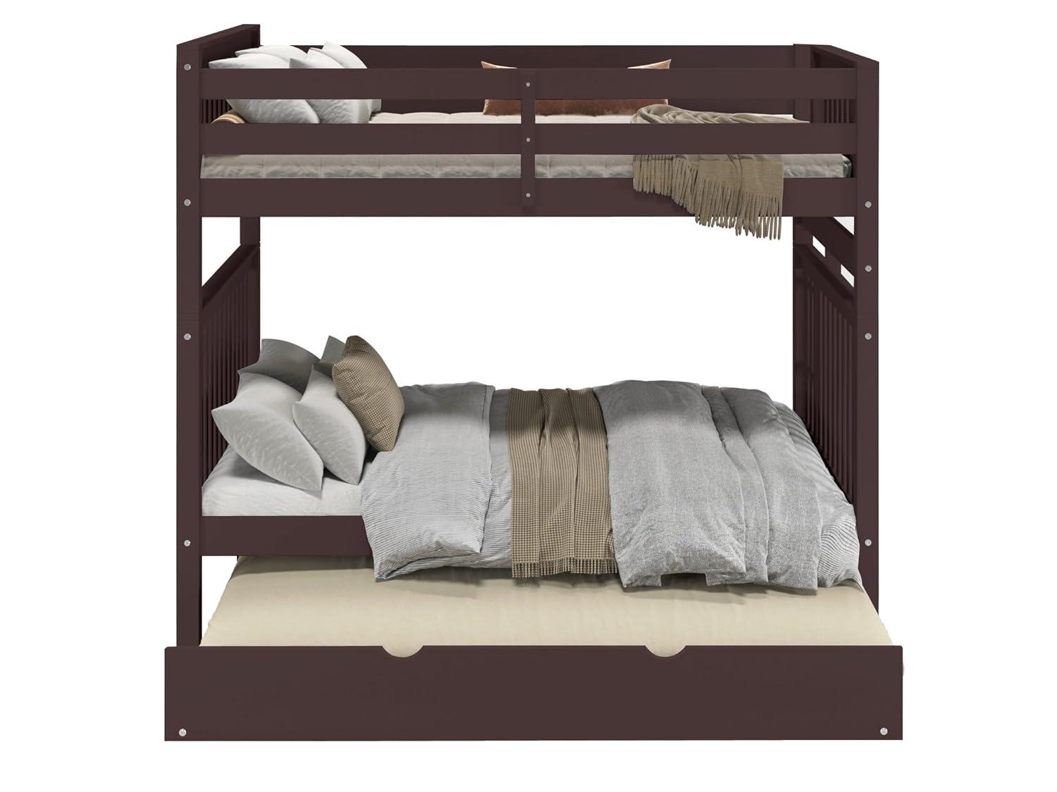 Bedz King Bunk Beds Full over Full Mission Style with End Ladder and a Full Trundle, Dark Cherry