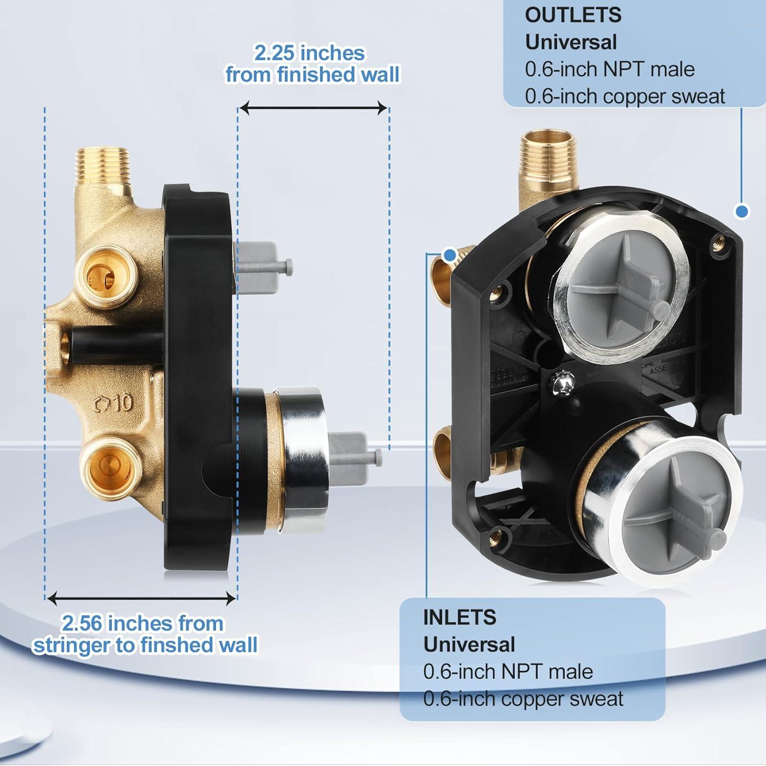 R22000 Shower Valve with Diverter 3-Way 6-Way Rough in Valve, R22000 Multichoice Universal Rough-In kit with Integrated Diverter