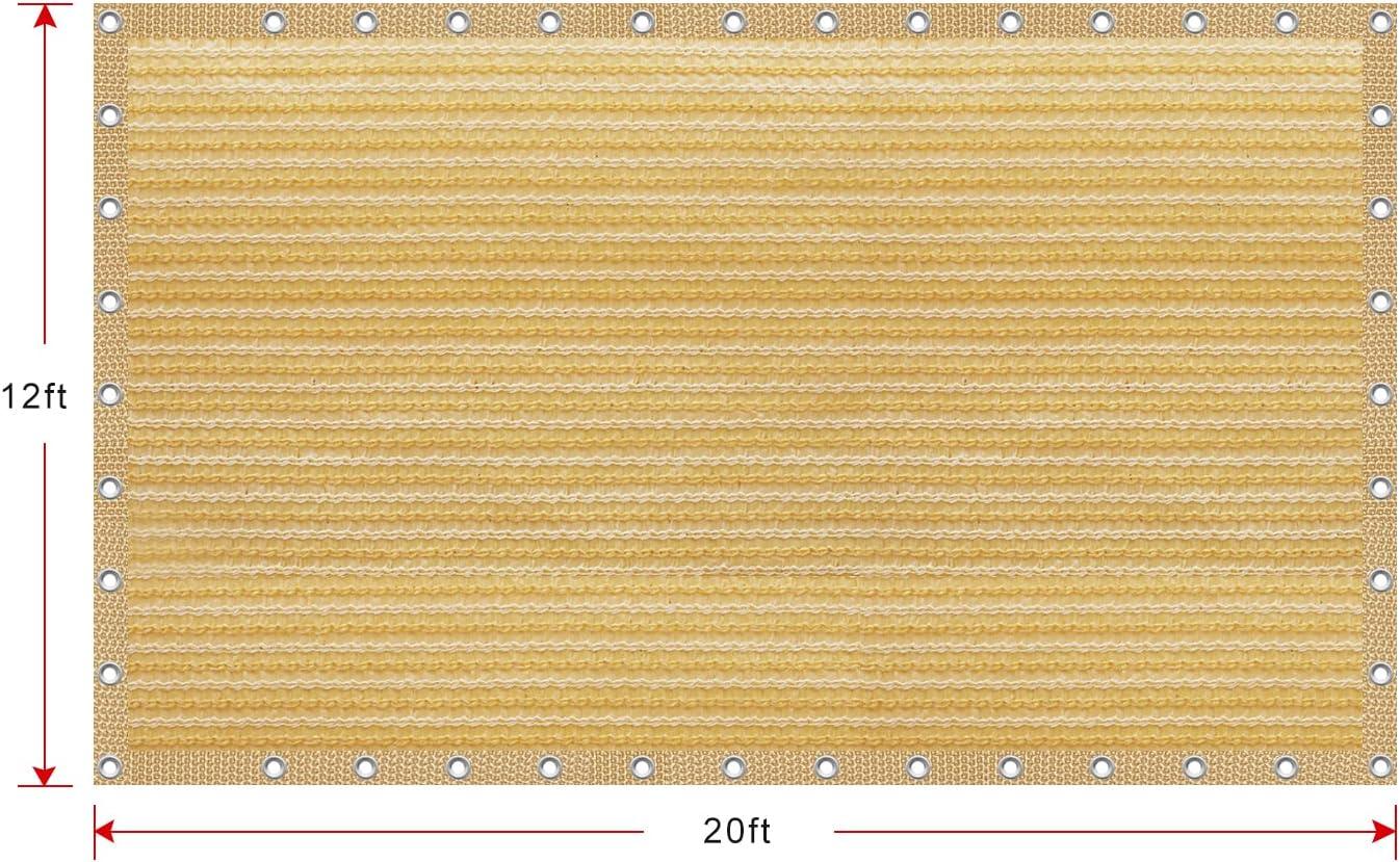 Shatex 90% Shade Fabric Sun Shade Cloth 12’ x 20’ Wheat Taped Edge with Grommets Sun-Block Mesh Shade for Pergola Cover Canopy,12 Bungee Balls