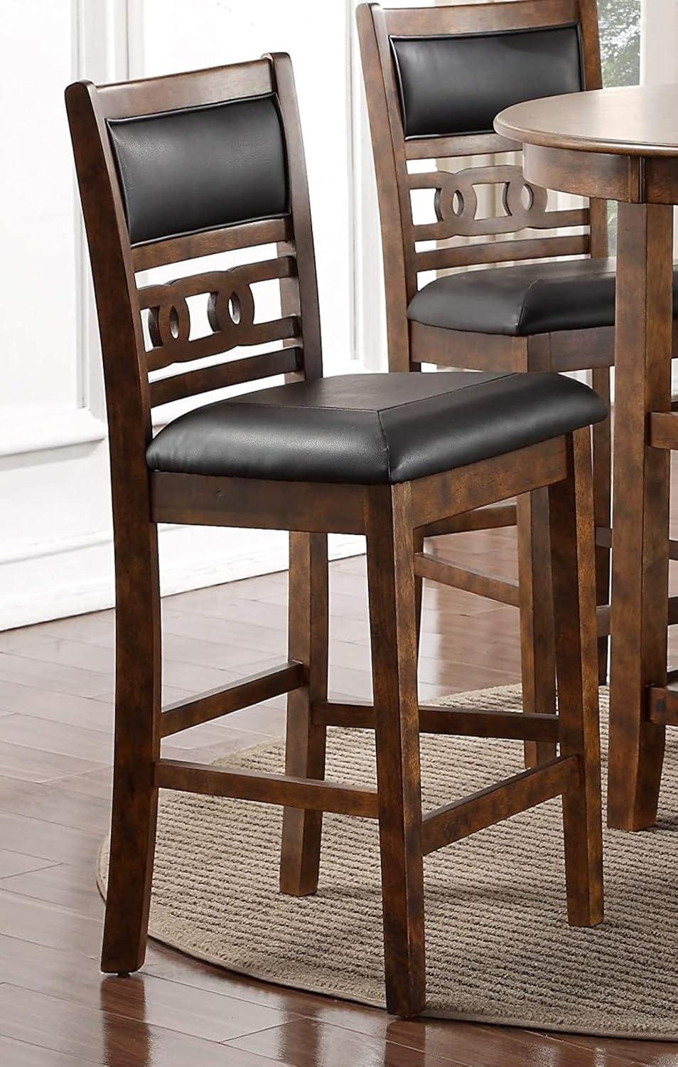 Gia Brown Wood Counter Stools with Black Faux Leather Upholstery