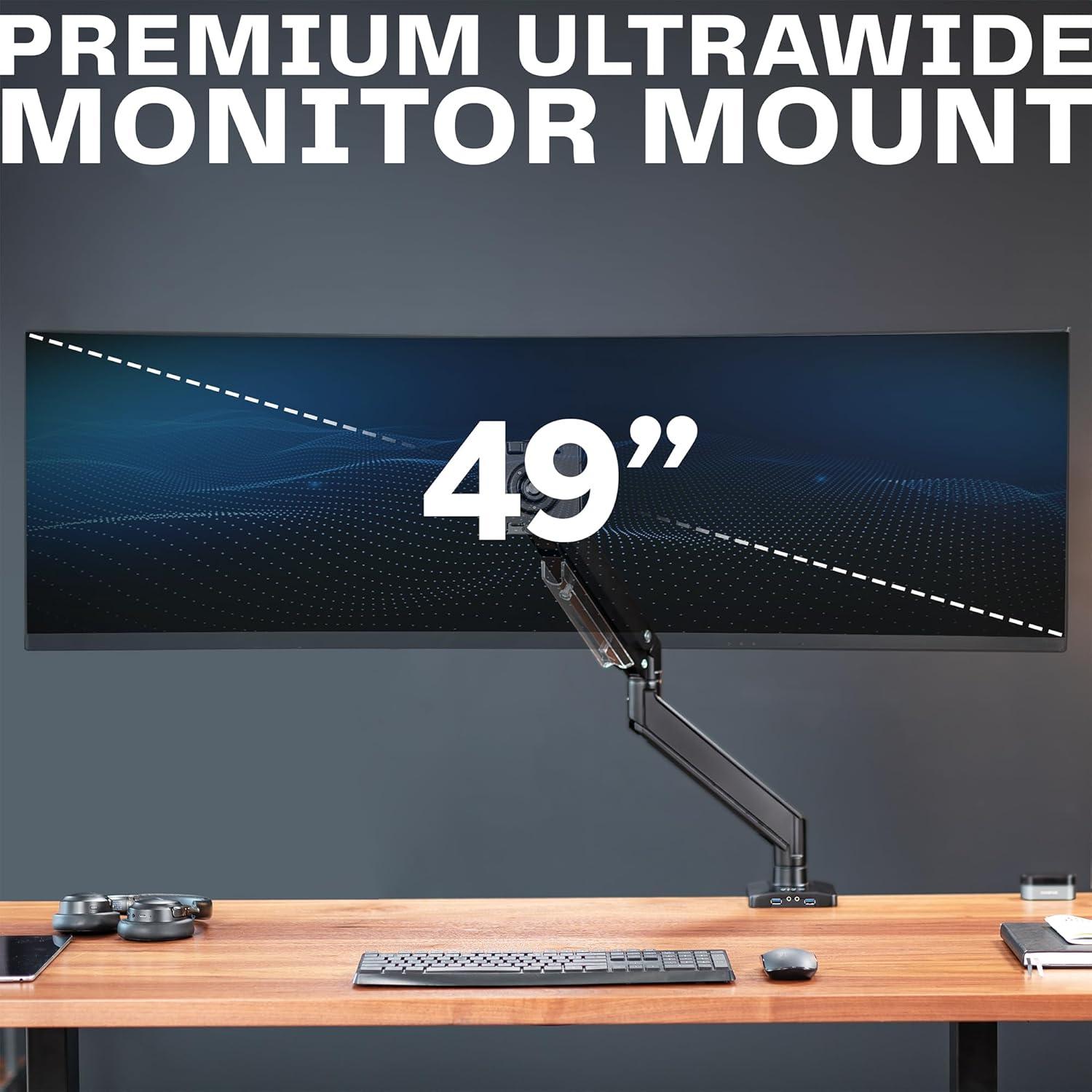 VIVO Single Pneumatic Monitor Desk Mount with USB, Fits Ultrawides up to 49"