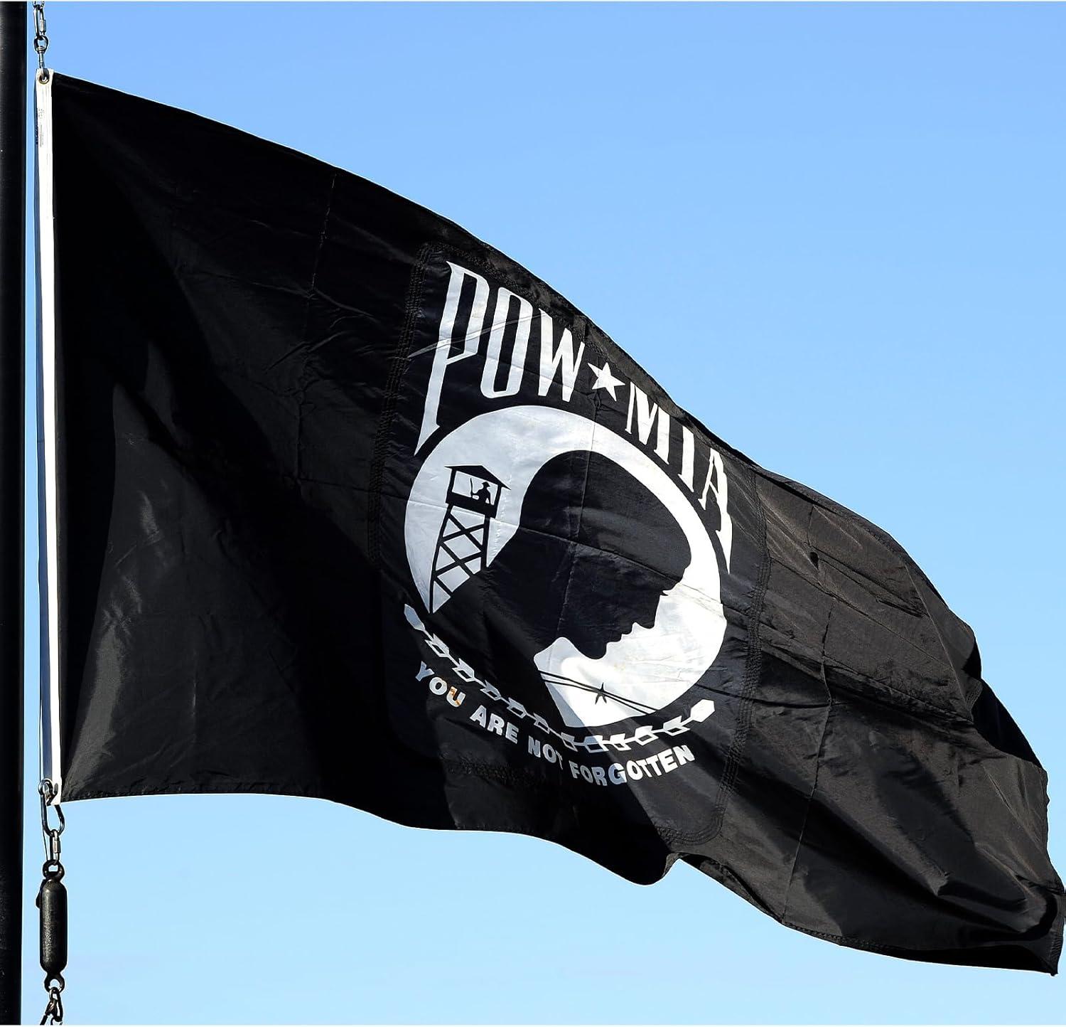POW MIA 3x5 Nylon Flag - Double Sided and Embroidered - All Weather, Durable, Outdoor Nylon Flag - Front Line Flags