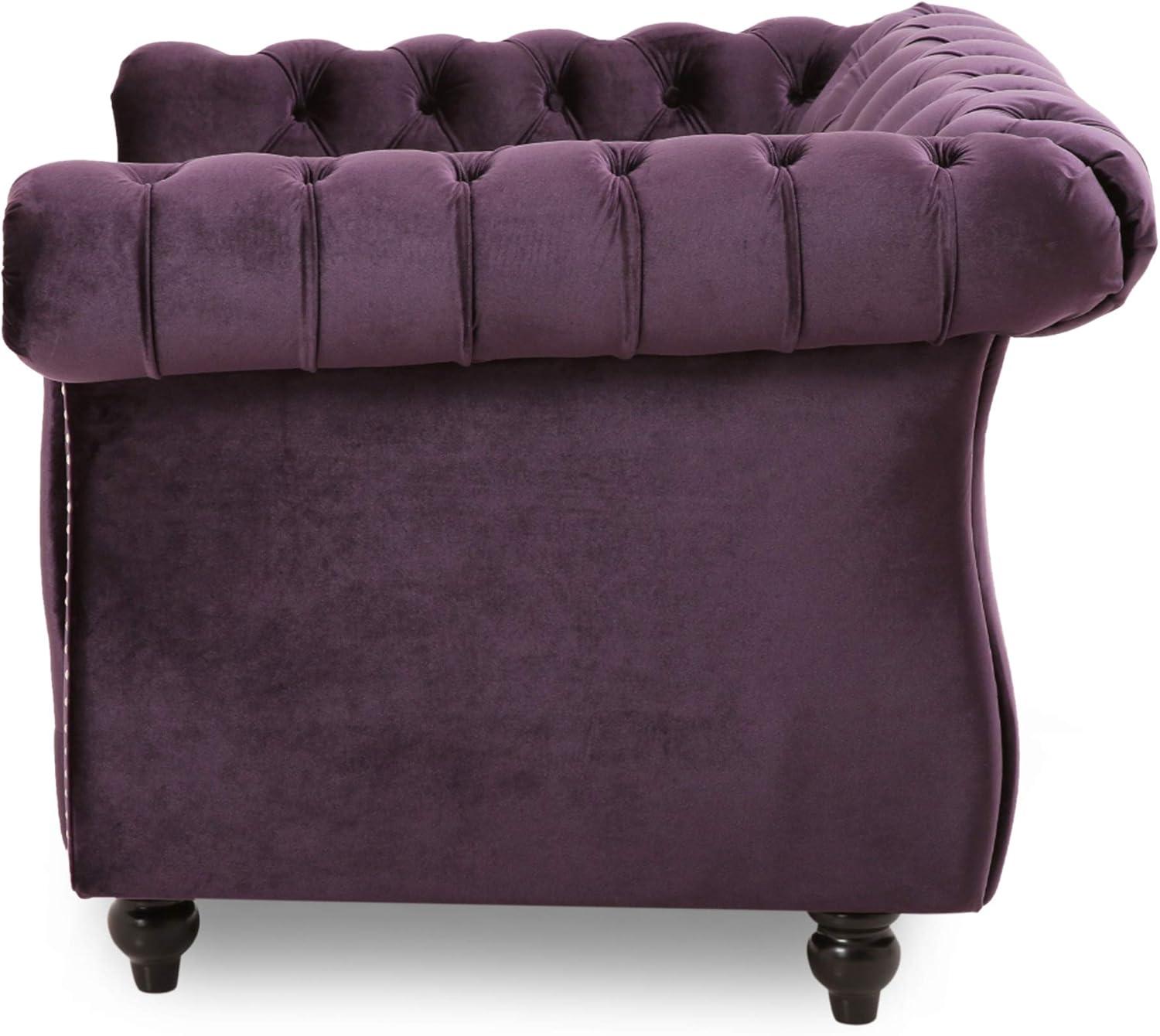 GDF Studio Tampa Chesterfield Tufted Club Chair with Nailhead Trim, Blackberry Velvet and Dark Brown