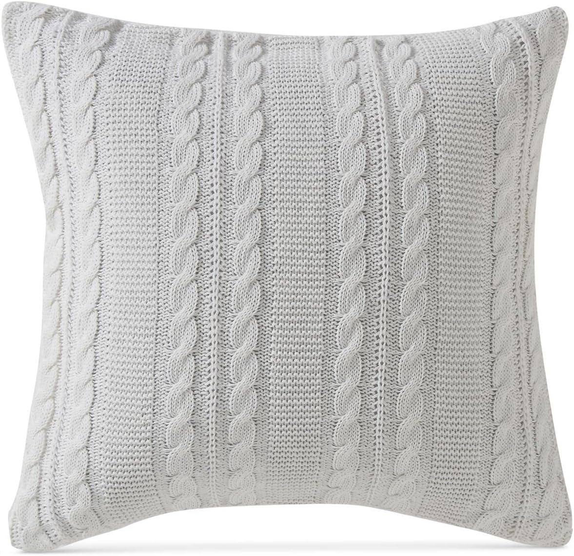 18"x18" Dublin Cable Knit Square Throw Pillow White - VCNY