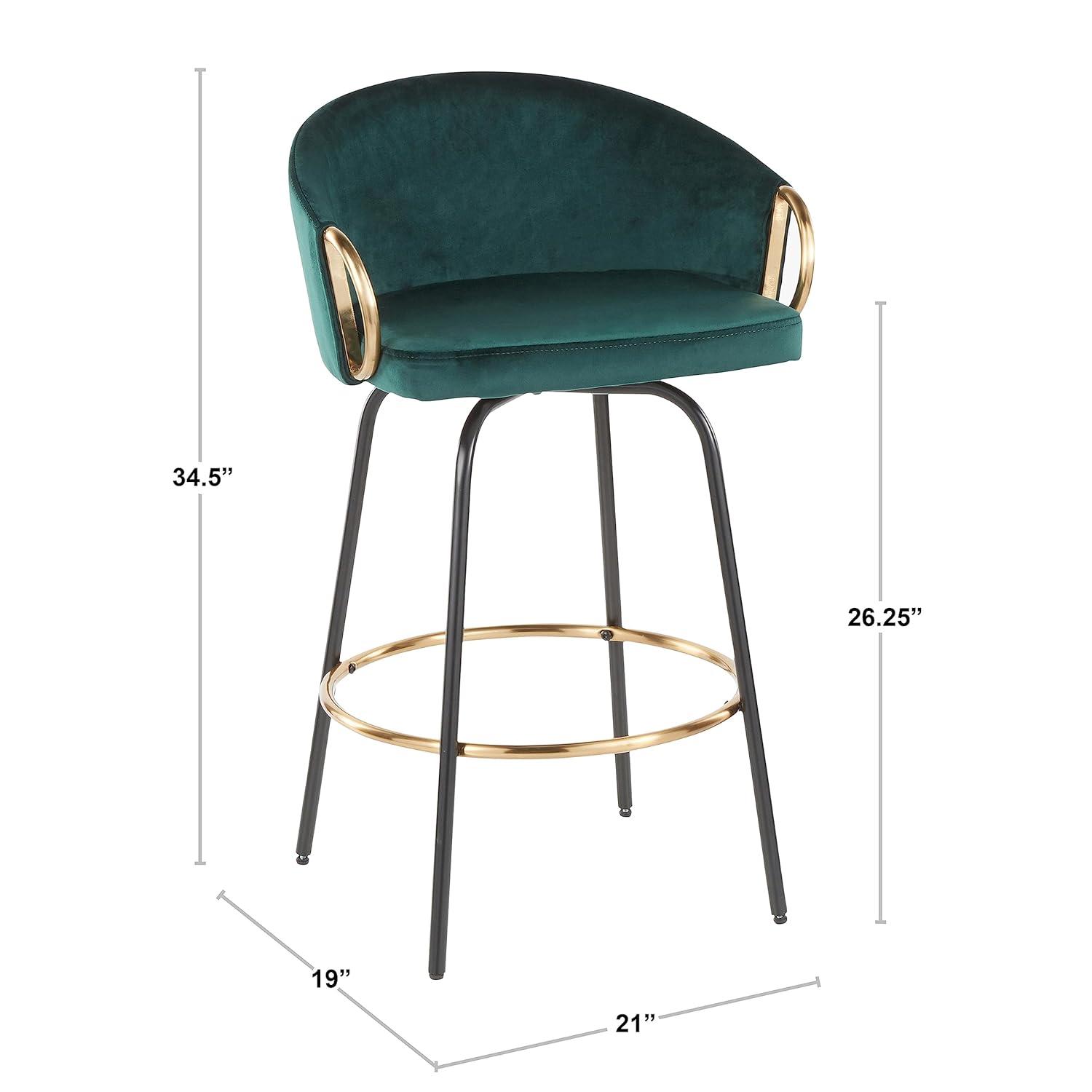 Set of 2 Claire Counter Height Barstools Gold/Cream/Black - LumiSource: Velvet Upholstery, Swivel, Footrest