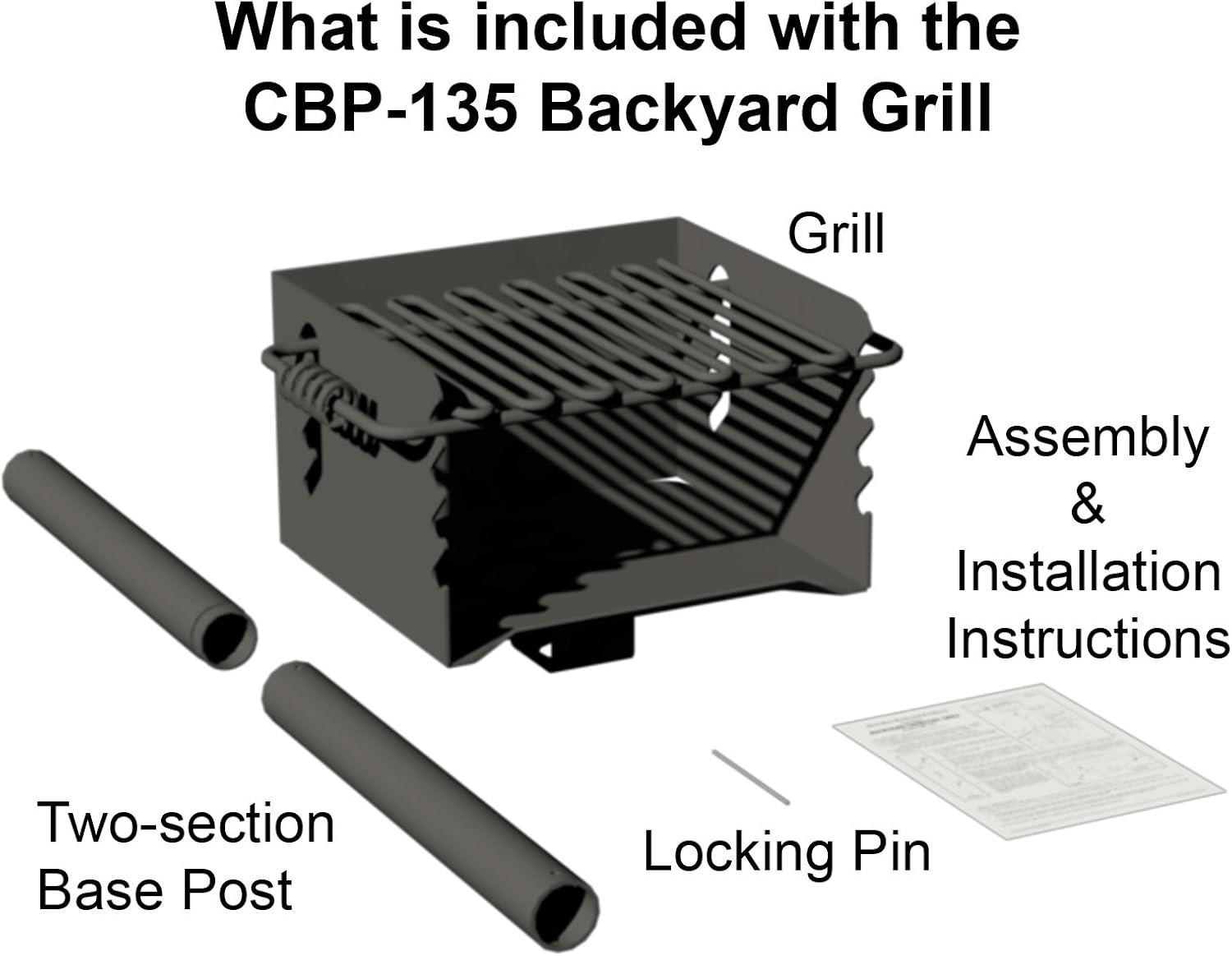 Pilot Rock CBP 135 Park-Style Steel Outdoor BBQ Charcoal Grill (Asadores de Carbon), Cooking Grate and Post for Camping or Backyard, Black