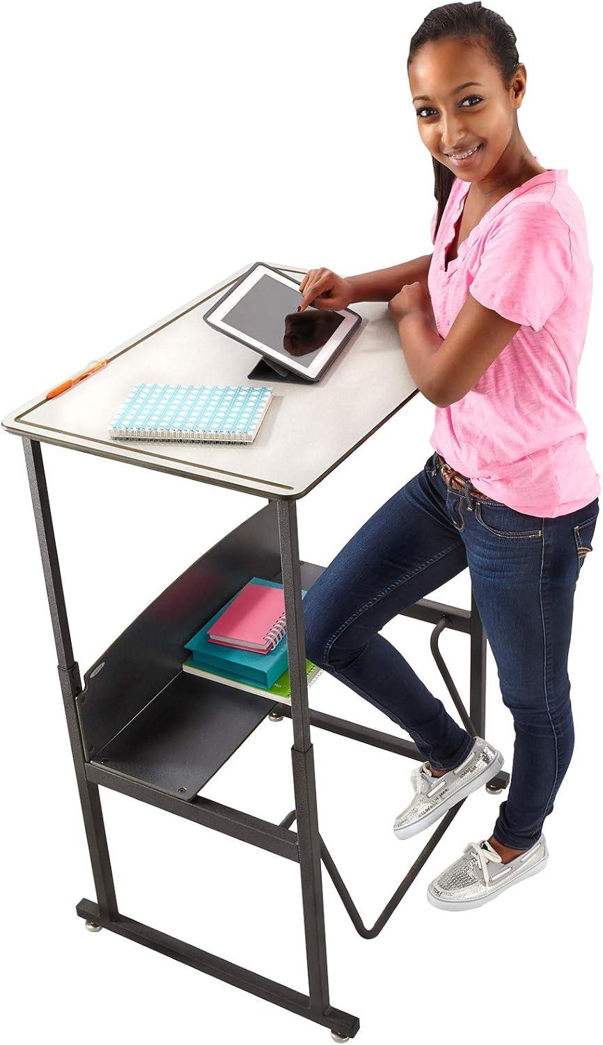 Adjustable Black Steel Standing Desk with Shelf