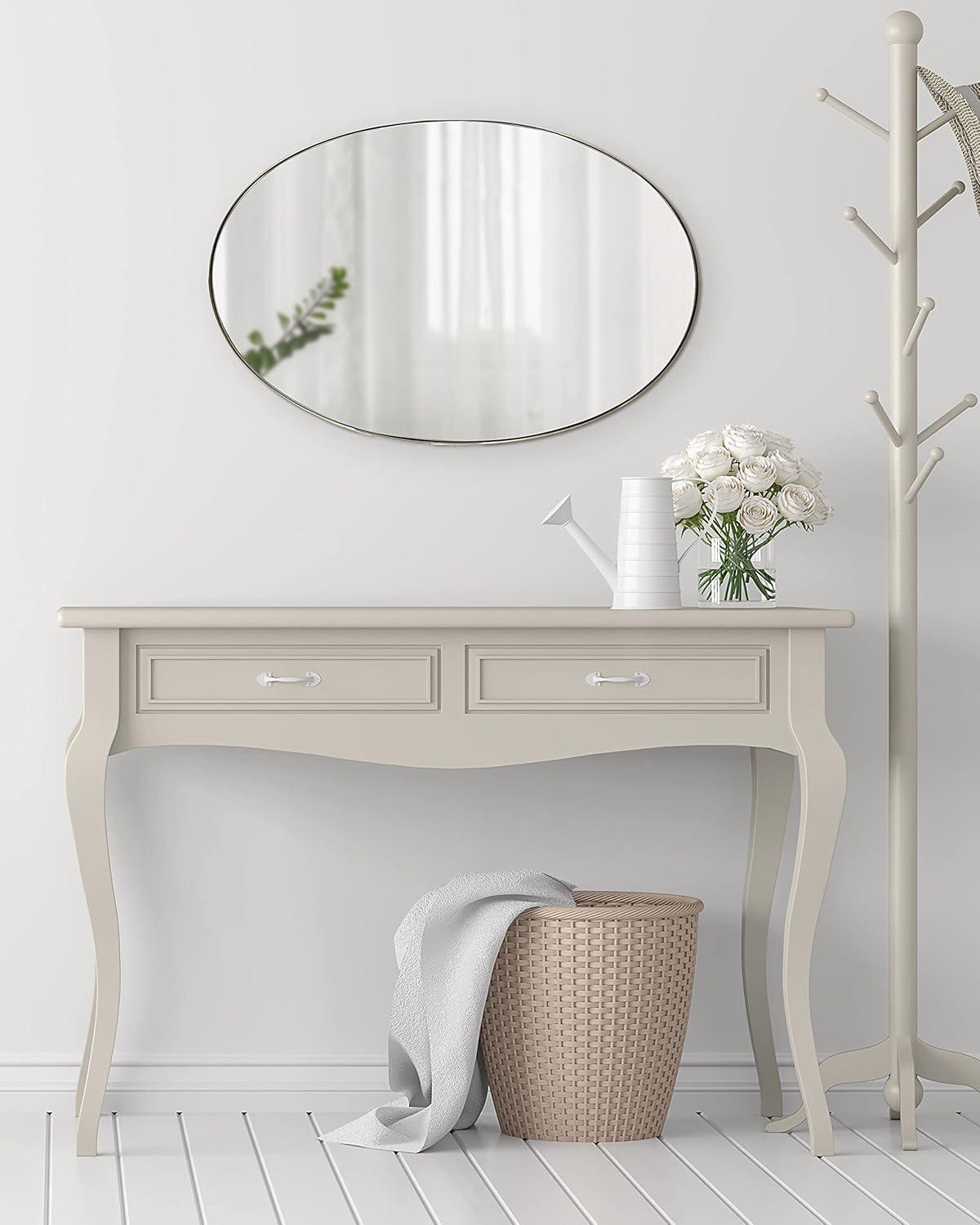 Kate and Laurel Rollo Midcentury Oval Metal Framed Mirror, 20 x 30, Gold, Decorative Modern Mirror Decor for Wall