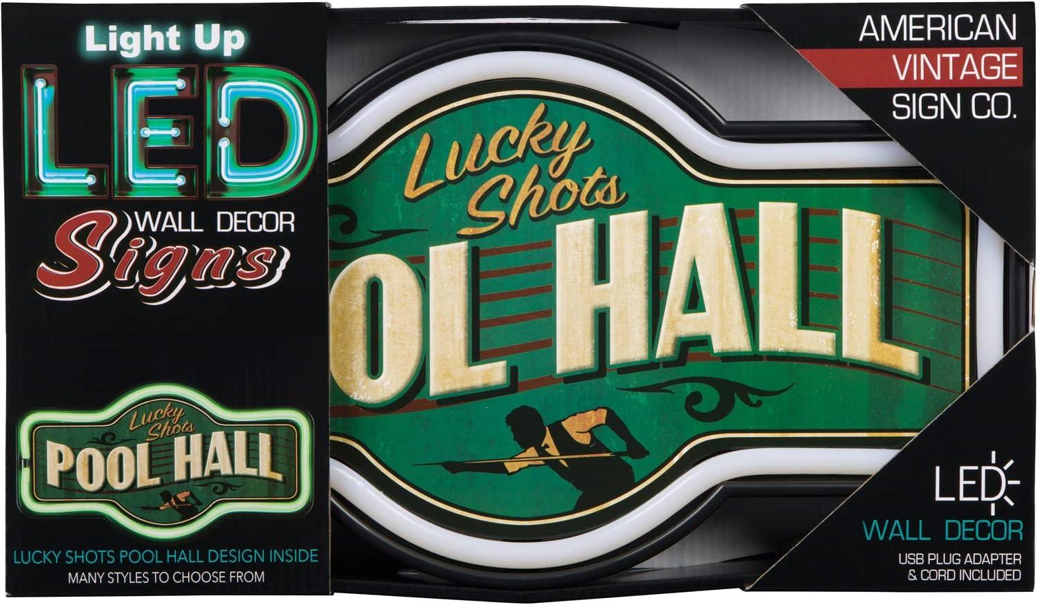 Lucky Shots Pool Hall LED Neon Sign Vintage Inspired Retro Wall Decor for the Home, Game Room, Bar, or Man Cave (17” x 9.5” x 2”)