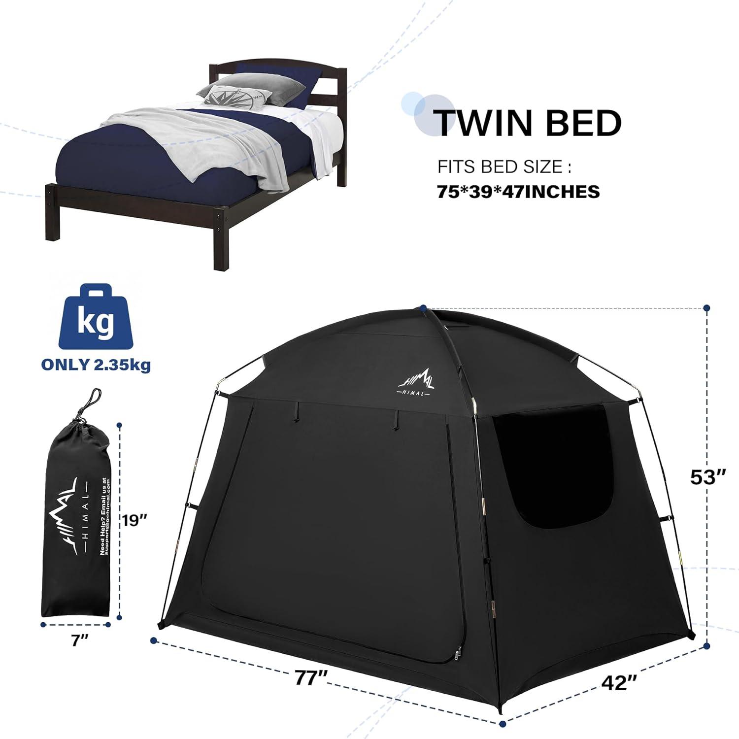 Black Twin Size Light-Reducing Bed Tent with Dual-Entry