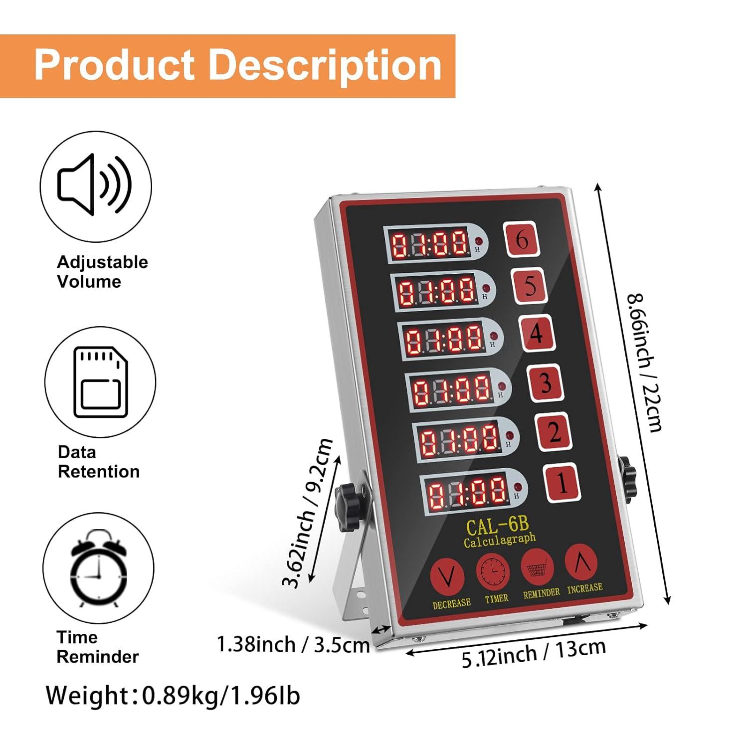 Kitchen Timers for Cooking – 6 Channel Commercial Kitchen Timer Restaurant Kitchen Supplies – Stainless Steel LED Technology Kitchen Timer Digital – Reminder Function, Loud Alarm