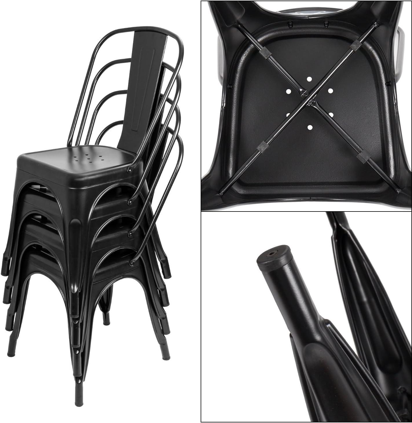 Black Industrial Metal Stackable Dining Chairs Set of 4