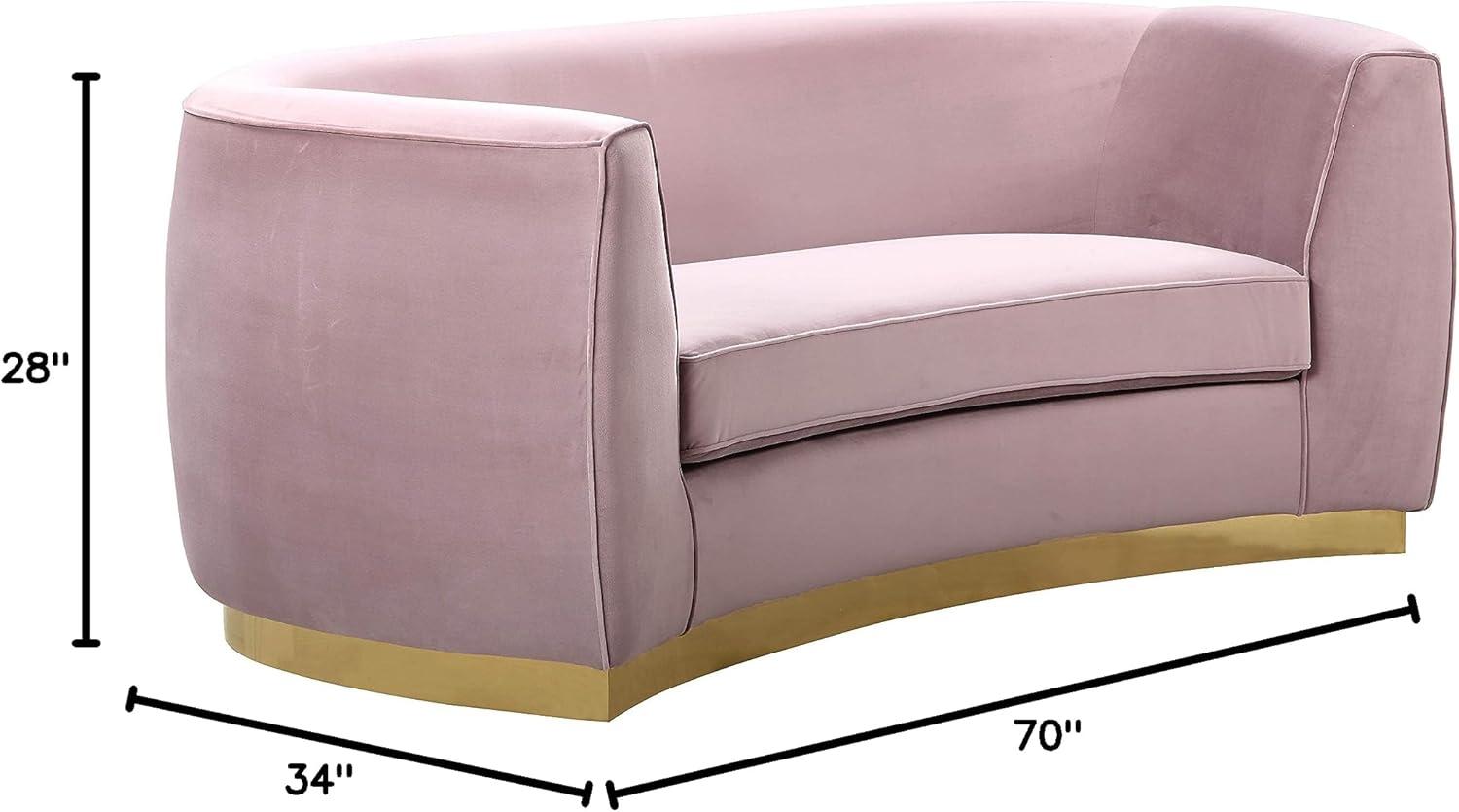 Meridian Furniture Julian Collection Modern | Contemporary Velvet Upholstered Loveseat with Stainless Steel Base in Rich Gold Finish, Black, 70" W x 34" D x 28" H